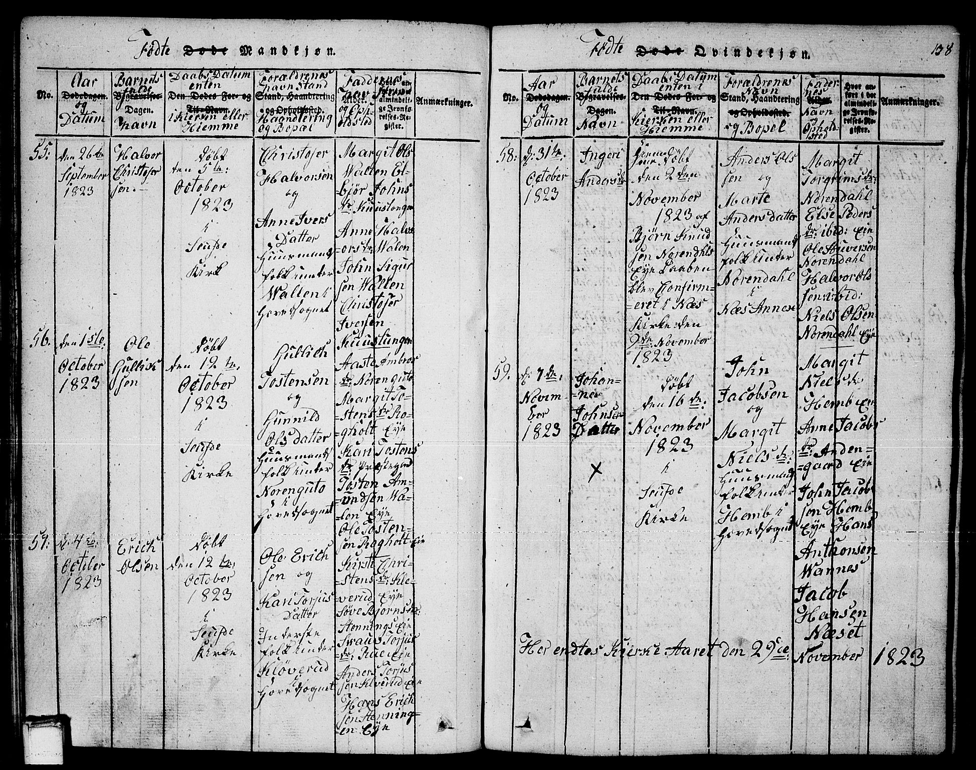 Sauherad kirkebøker, AV/SAKO-A-298/F/Fa/L0005: Parish register (official) no. I 5, 1815-1829, p. 138