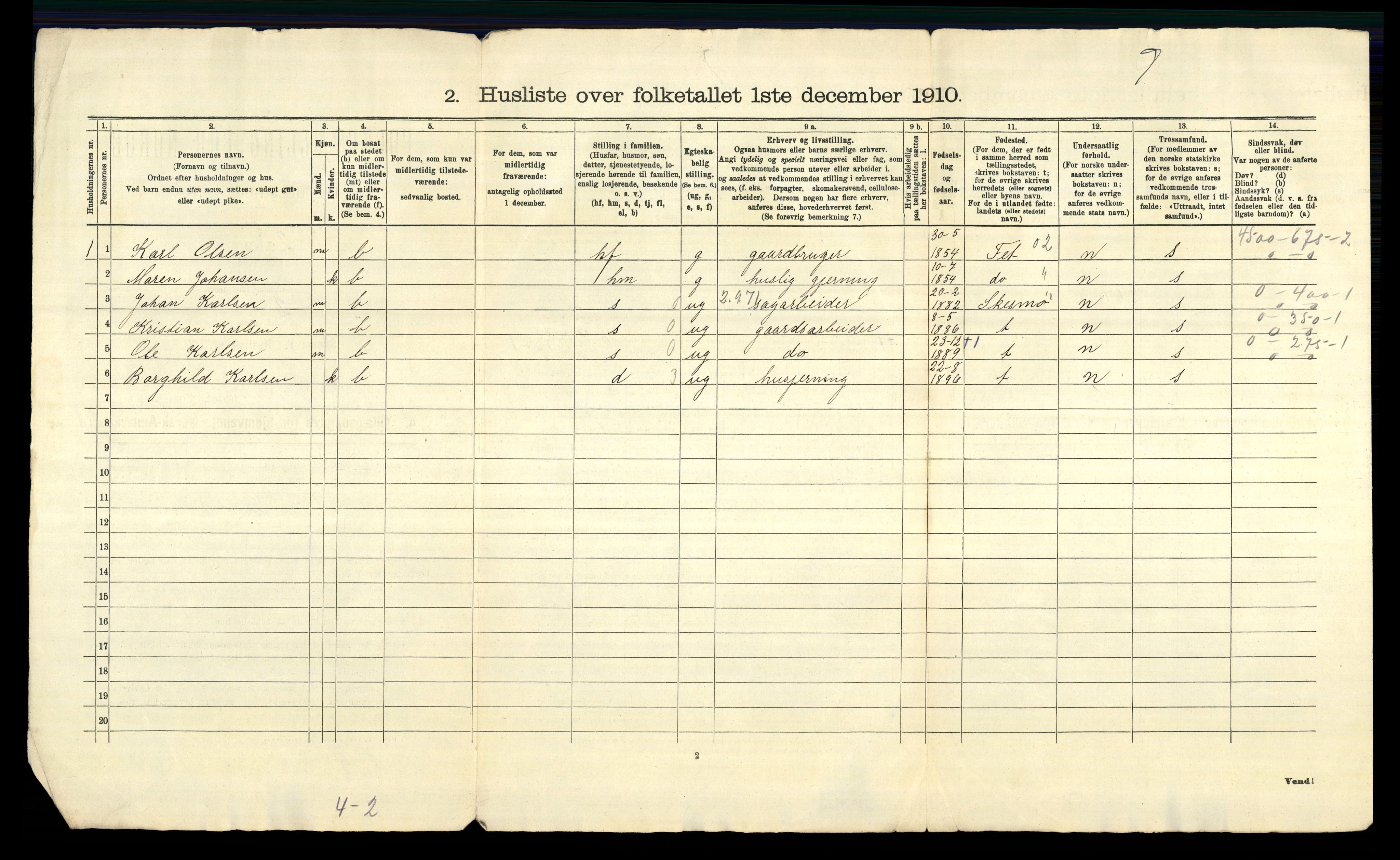 RA, 1910 census for Ullensaker, 1910, p. 56