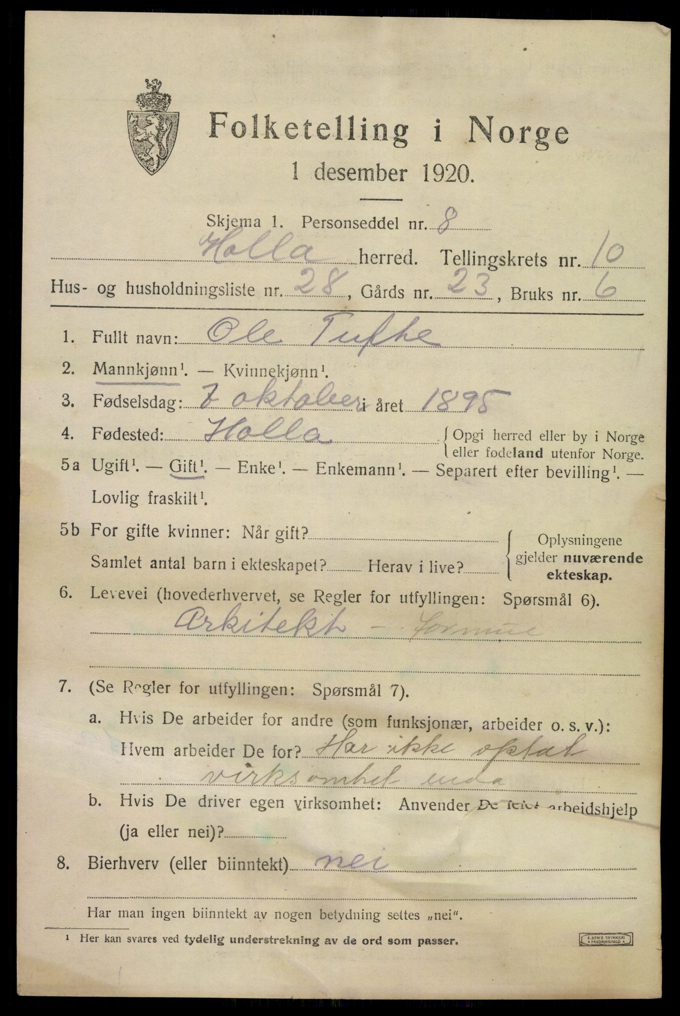 SAKO, 1920 census for Holla, 1920, p. 6391