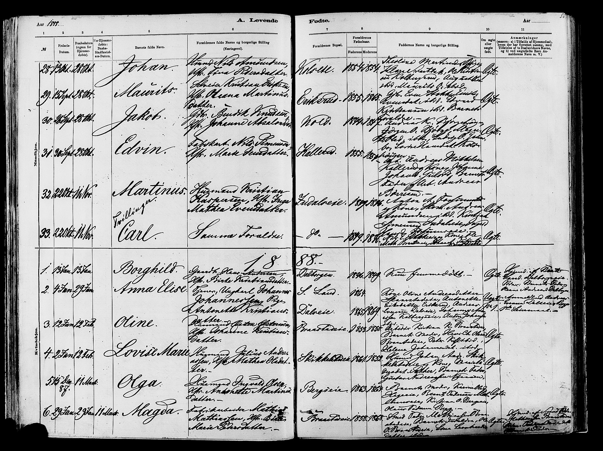 Vardal prestekontor, SAH/PREST-100/H/Ha/Haa/L0009: Parish register (official) no. 9, 1878-1892, p. 56