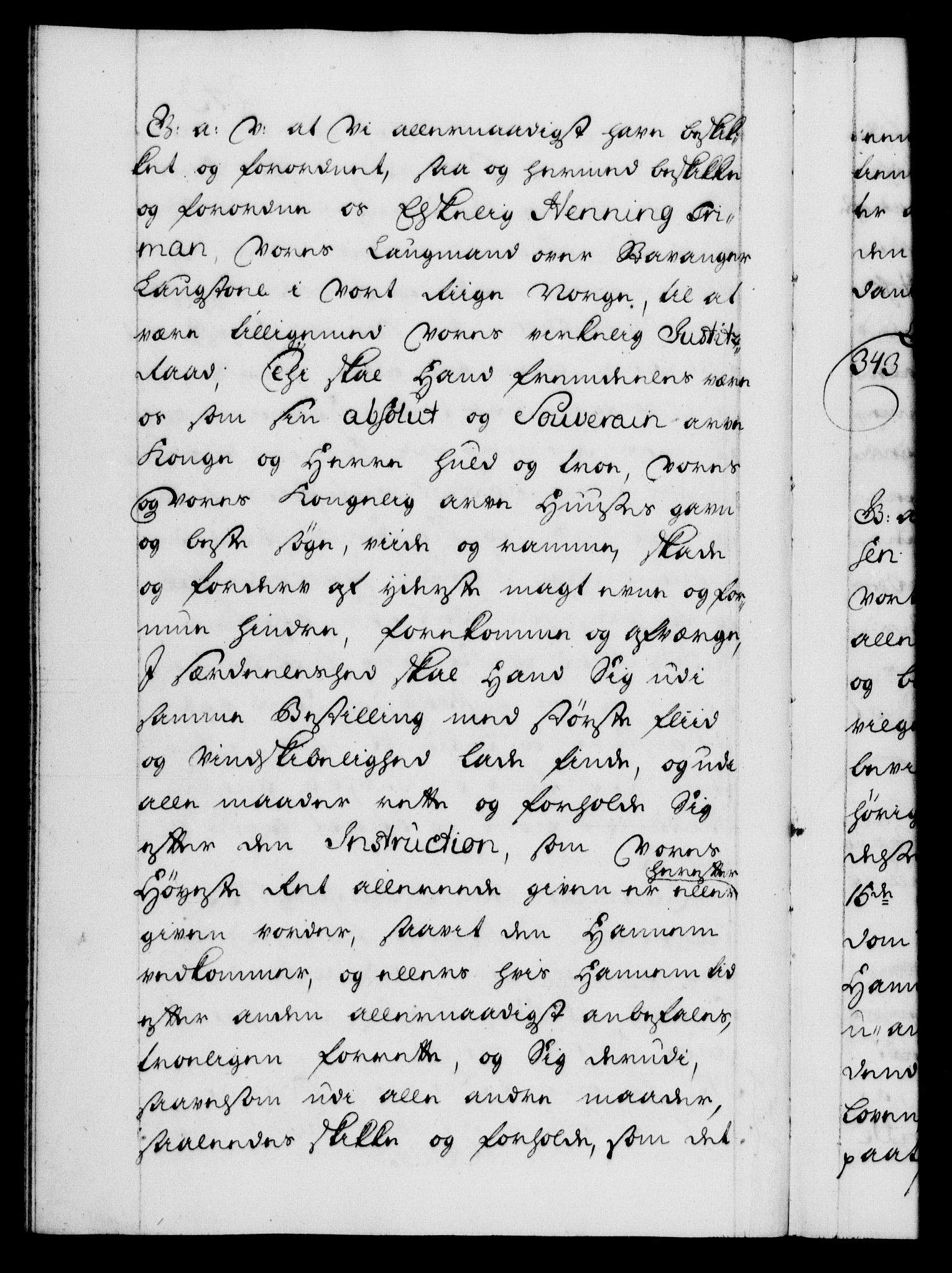 Danske Kanselli 1572-1799, AV/RA-EA-3023/F/Fc/Fca/Fcaa/L0028: Norske registre, 1733-1734, p. 243b