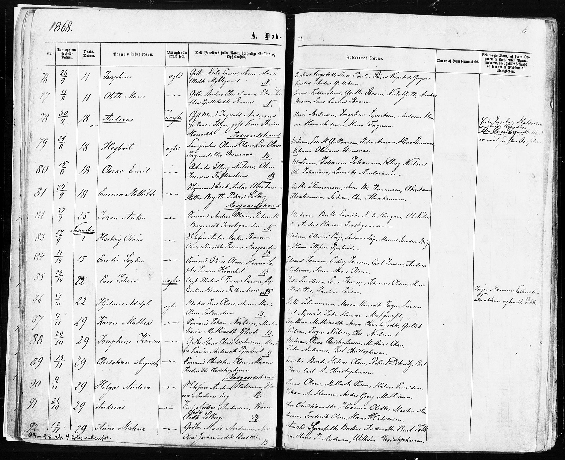 Borre kirkebøker, AV/SAKO-A-338/F/Fa/L0008: Parish register (official) no. I 8, 1868-1877, p. 6