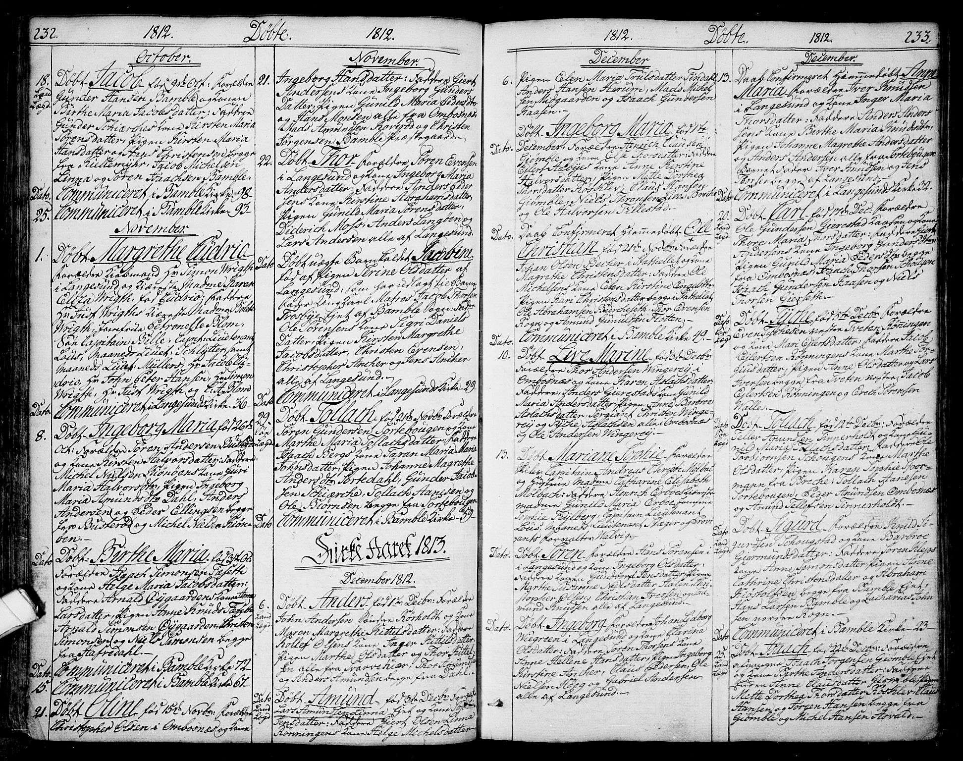 Bamble kirkebøker, SAKO/A-253/F/Fa/L0002: Parish register (official) no. I 2, 1775-1814, p. 232-233