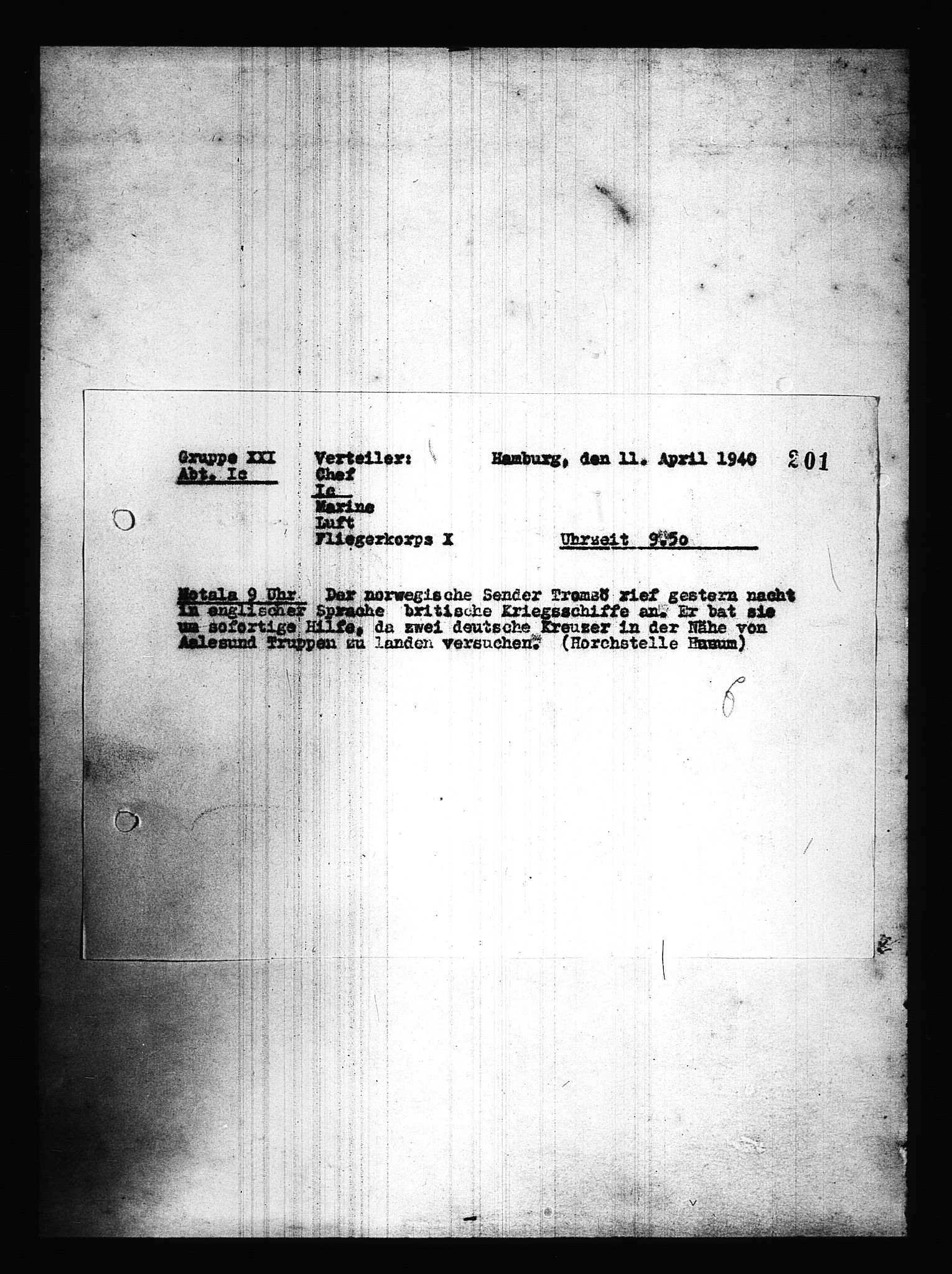 Documents Section, AV/RA-RAFA-2200/V/L0085: Amerikansk mikrofilm "Captured German Documents".
Box No. 724.  FKA jnr. 615/1954., 1940-1941, p. 58