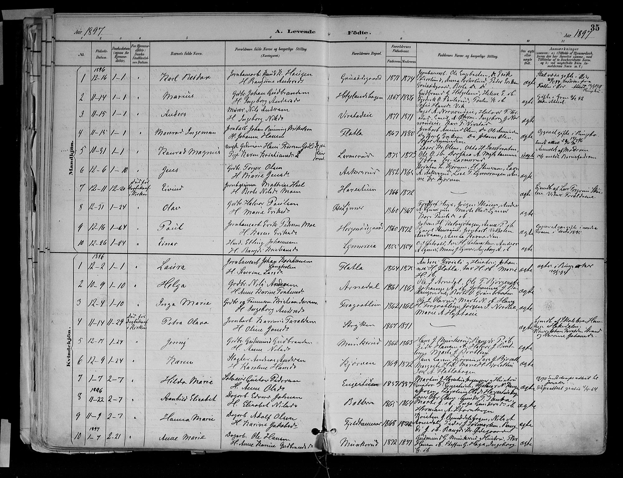 Jevnaker prestekontor, SAH/PREST-116/H/Ha/Haa/L0010: Parish register (official) no. 10, 1891-1906, p. 35