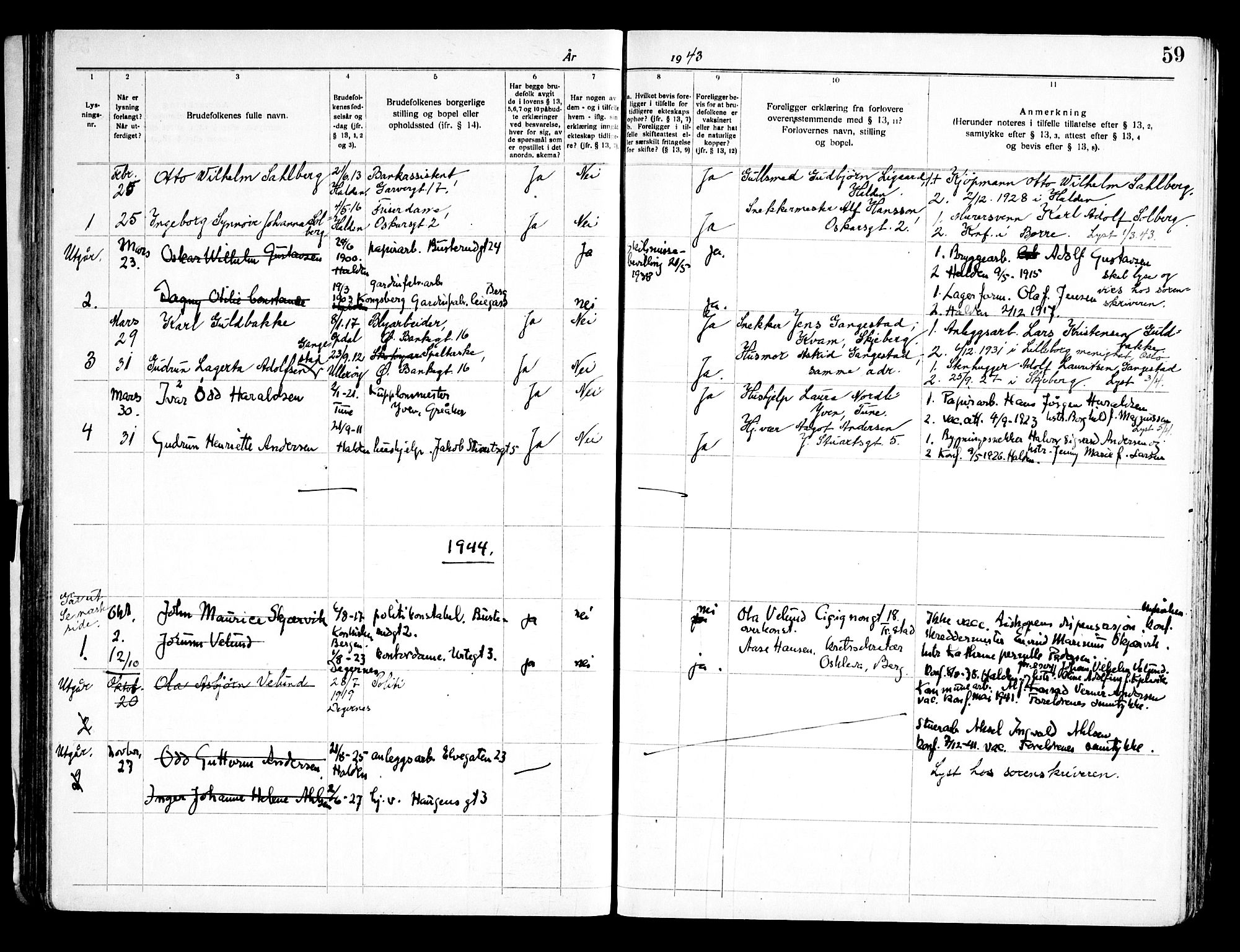 Halden prestekontor Kirkebøker, SAO/A-10909/H/Ha/L0002: Banns register no. I 2, 1935-1949, p. 59