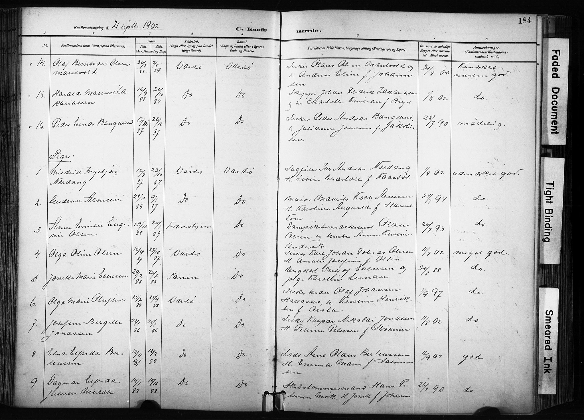 Vardø sokneprestkontor, AV/SATØ-S-1332/H/Ha/L0010kirke: Parish register (official) no. 10, 1895-1907, p. 184