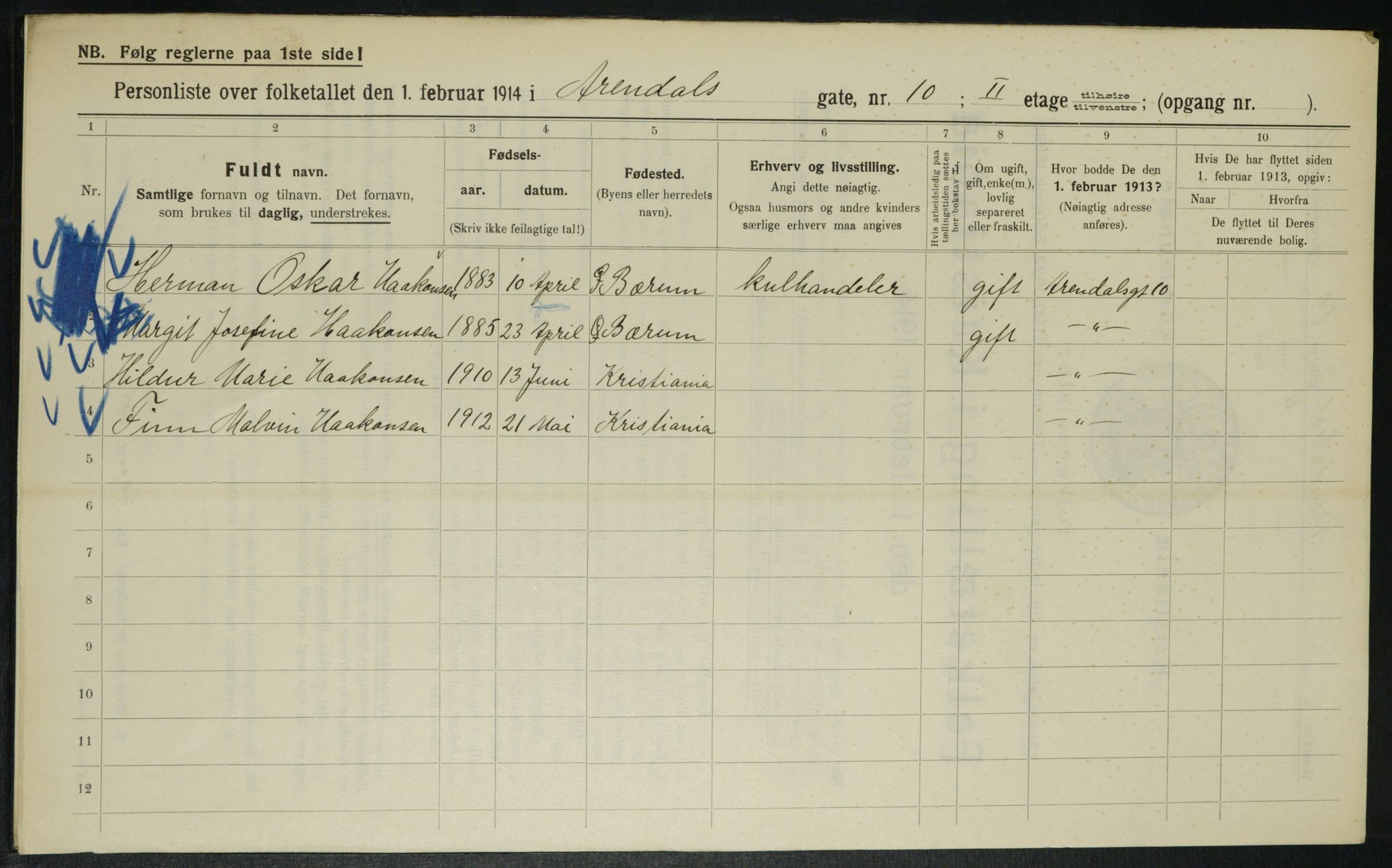 OBA, Municipal Census 1914 for Kristiania, 1914, p. 2026