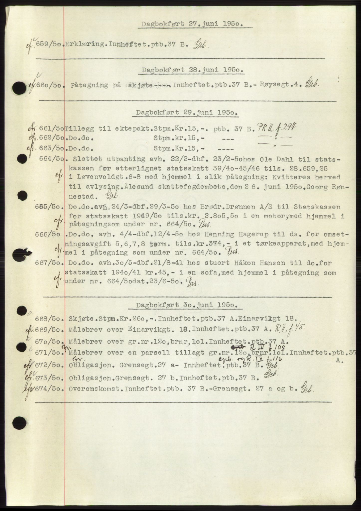 Ålesund byfogd, AV/SAT-A-4384: Mortgage book no. C34-35, 1946-1950, Diary no: : 659/1950