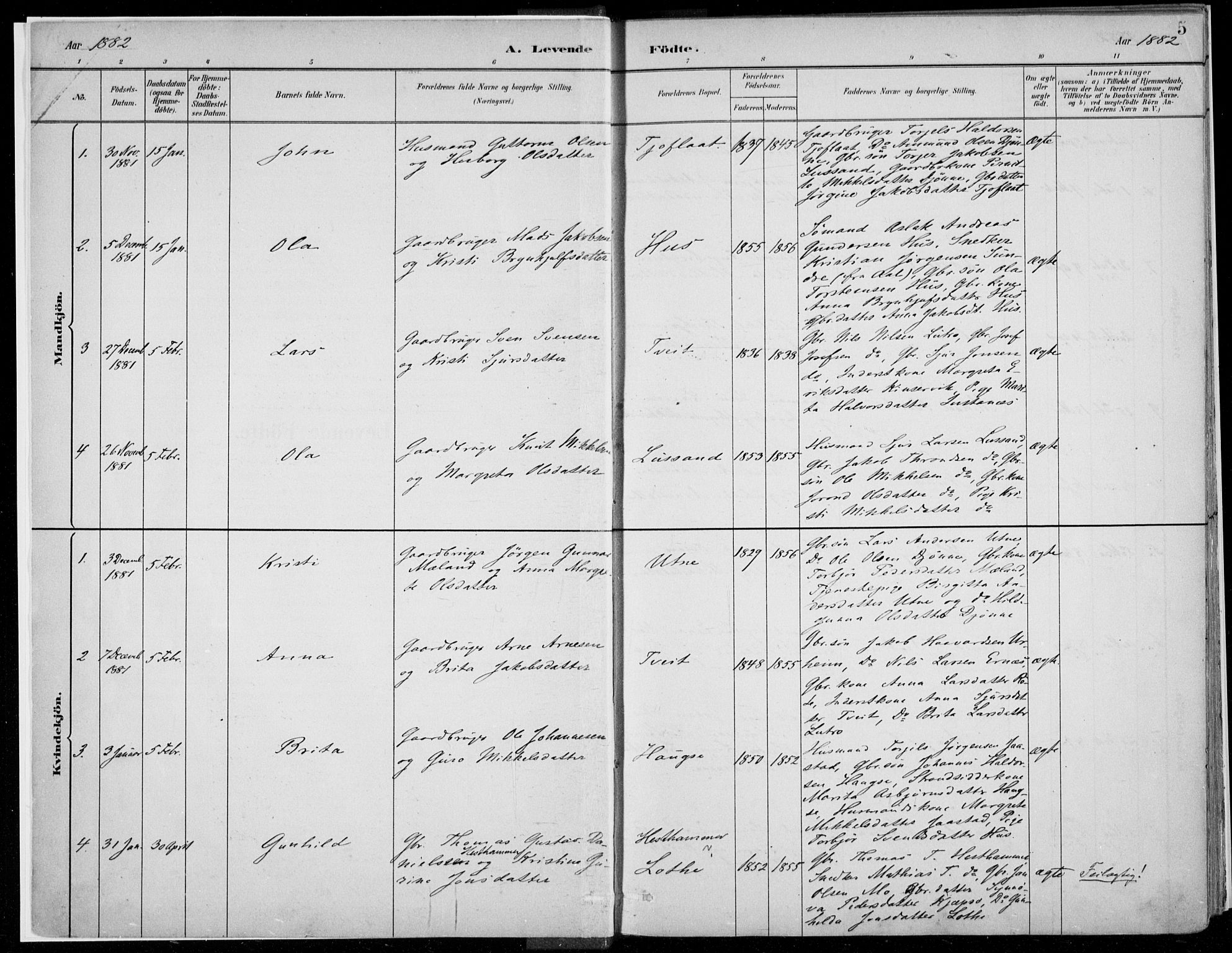 Ullensvang sokneprestembete, SAB/A-78701/H/Haa: Parish register (official) no. E  1, 1882-1921, p. 5