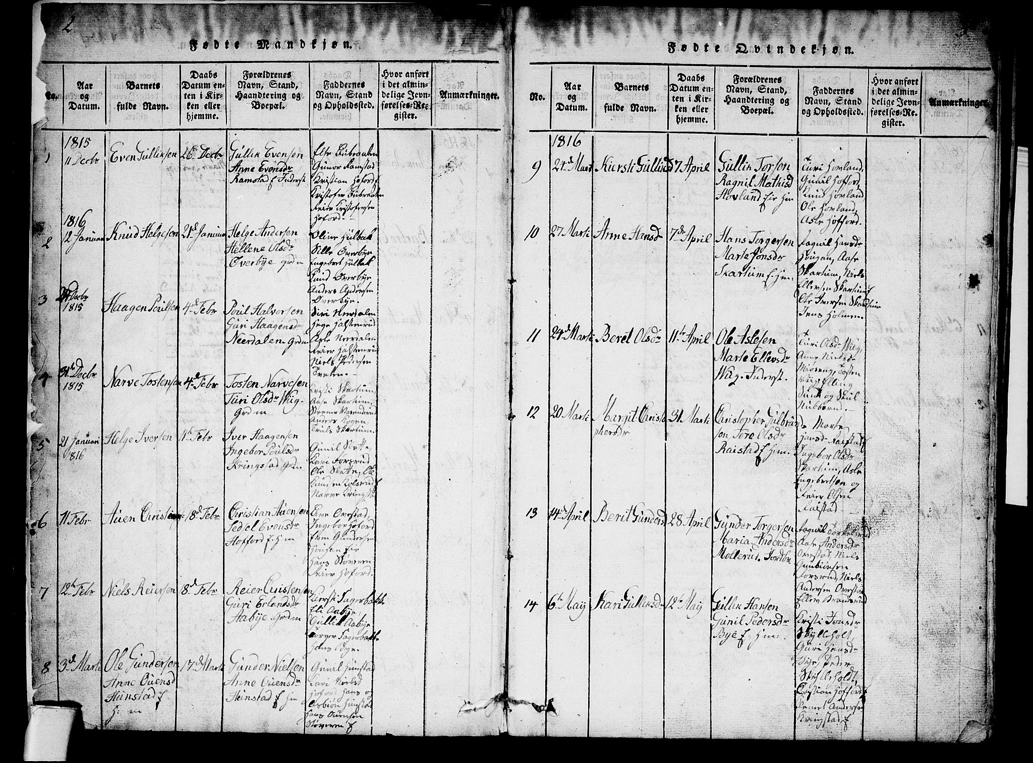 Sigdal kirkebøker, AV/SAKO-A-245/G/Ga/L0001: Parish register (copy) no. I 1 /1, 1816-1835, p. 2-3