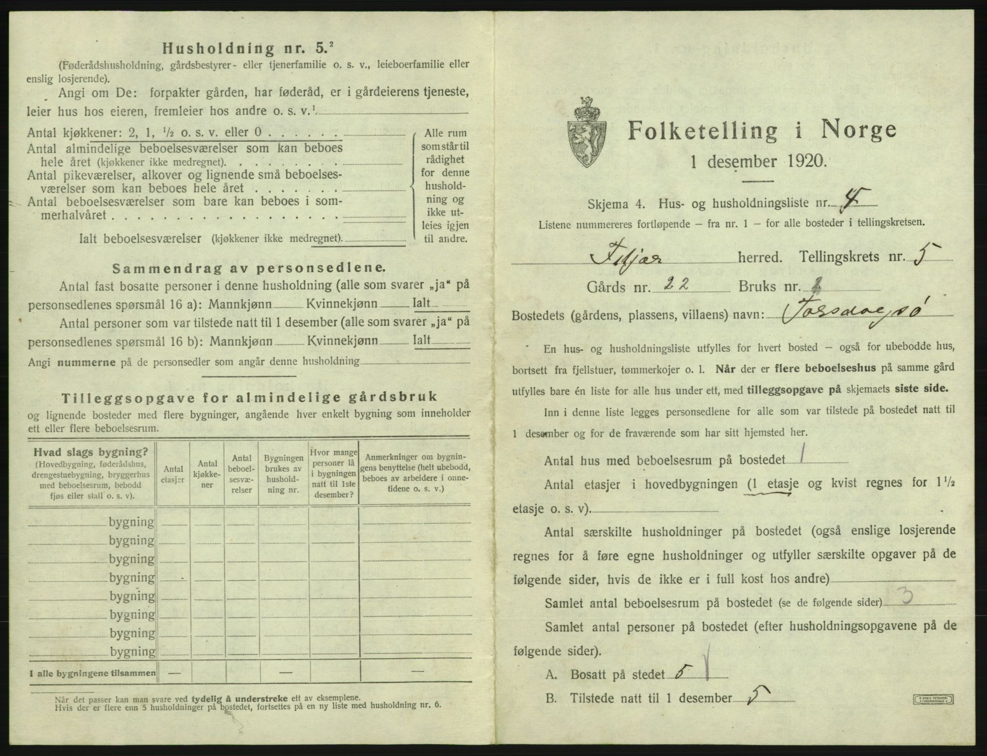 SAB, 1920 census for Fitjar, 1920, p. 320