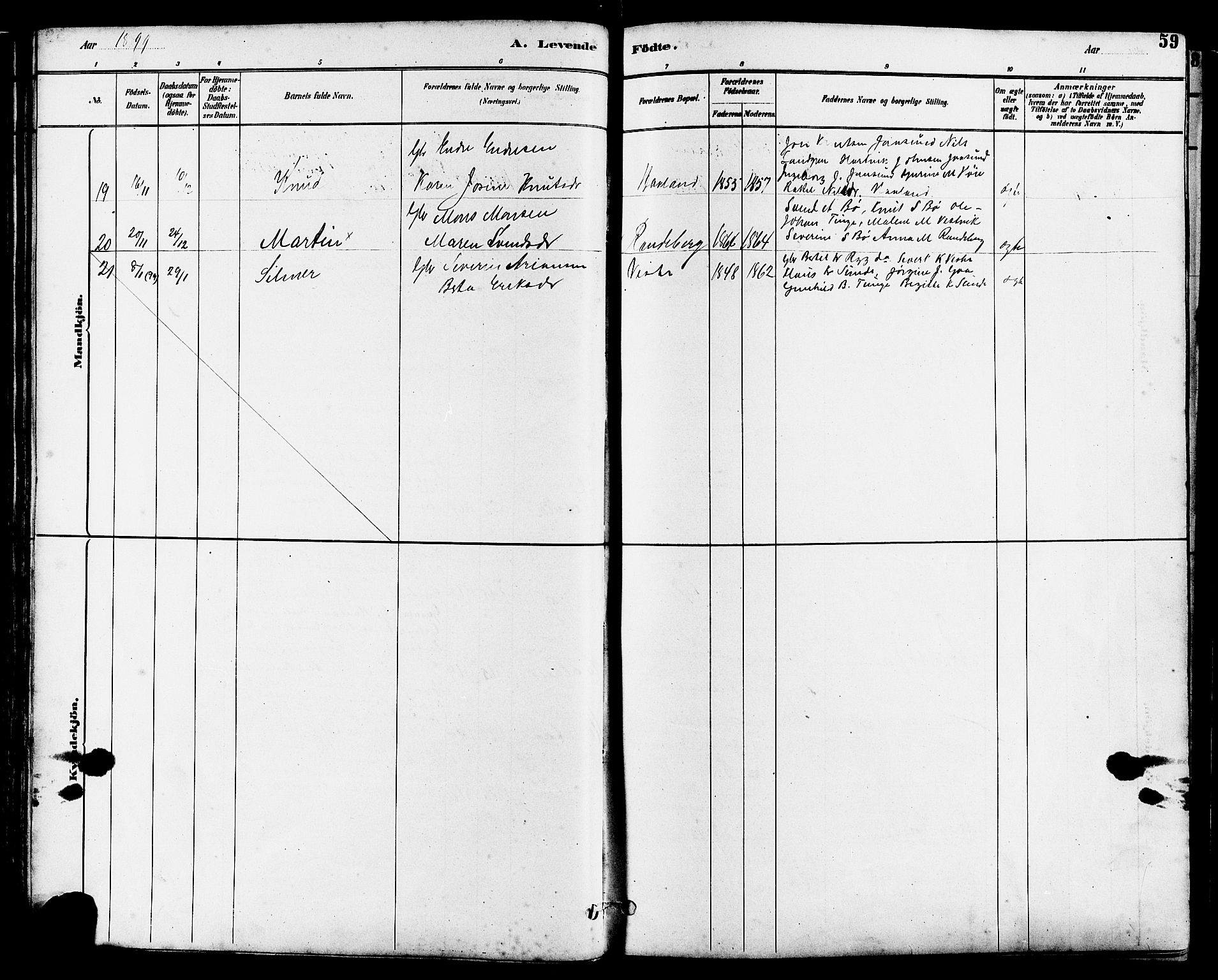 Hetland sokneprestkontor, AV/SAST-A-101826/30/30BB/L0006: Parish register (copy) no. B 6, 1878-1921, p. 59