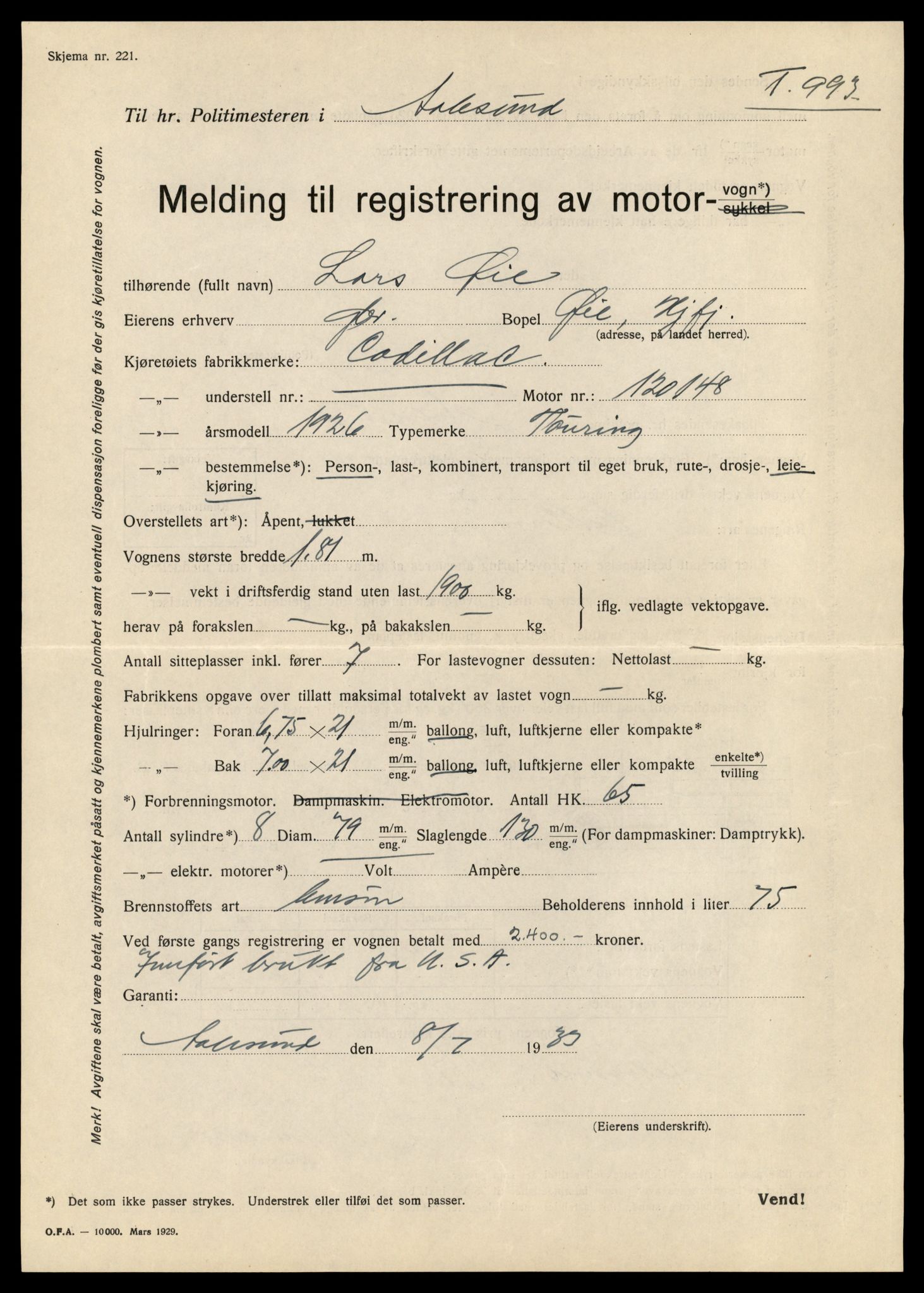 Møre og Romsdal vegkontor - Ålesund trafikkstasjon, AV/SAT-A-4099/F/Fe/L0023: Registreringskort for kjøretøy T 10695 - T 10809, 1927-1998, p. 2173