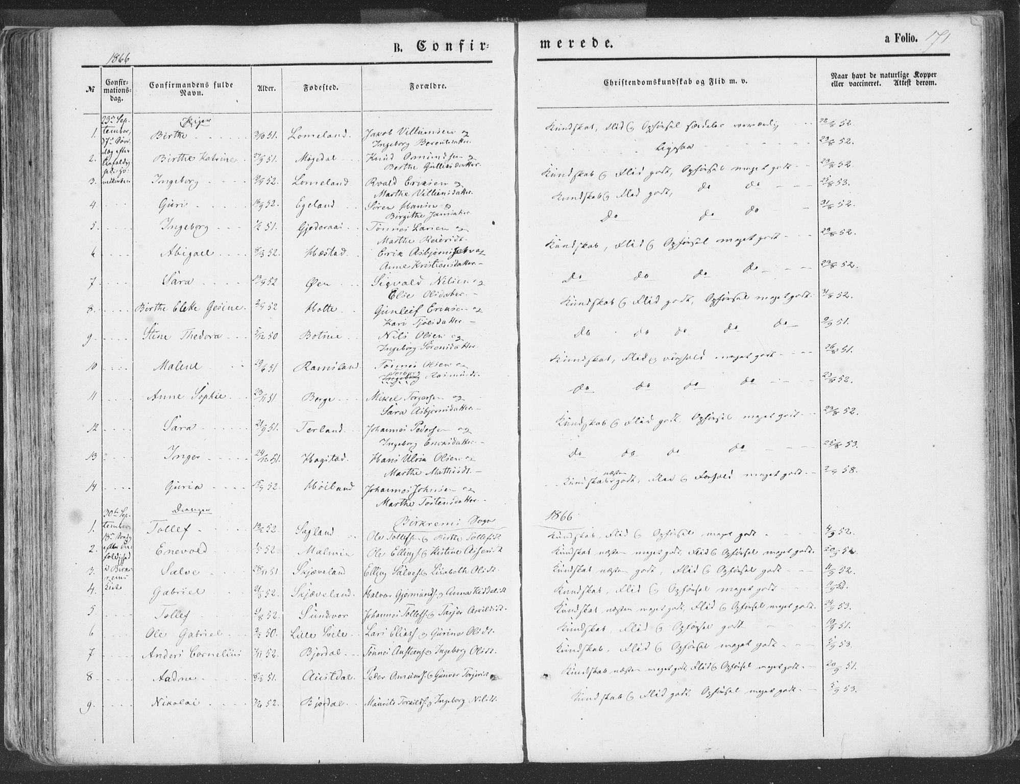 Helleland sokneprestkontor, SAST/A-101810: Parish register (official) no. A 7.1, 1863-1886, p. 171