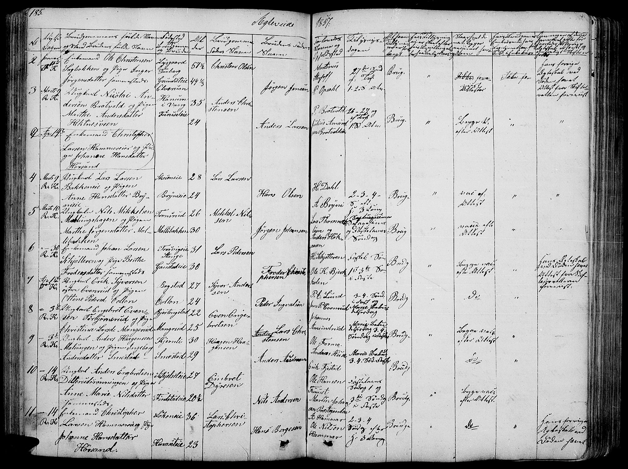 Romedal prestekontor, SAH/PREST-004/L/L0009: Parish register (copy) no. 9, 1846-1866, p. 185