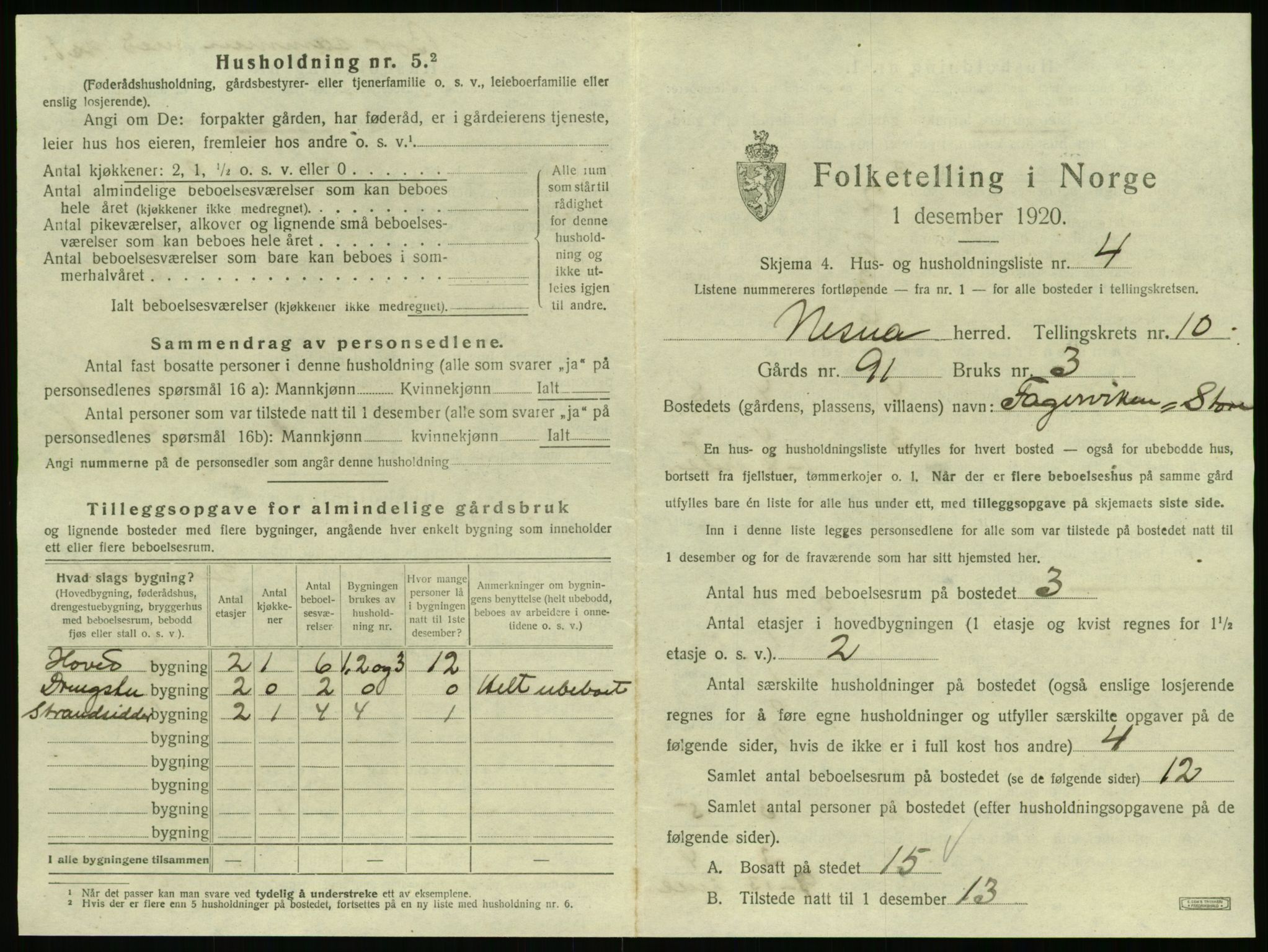 SAT, 1920 census for Nesna, 1920, p. 1195