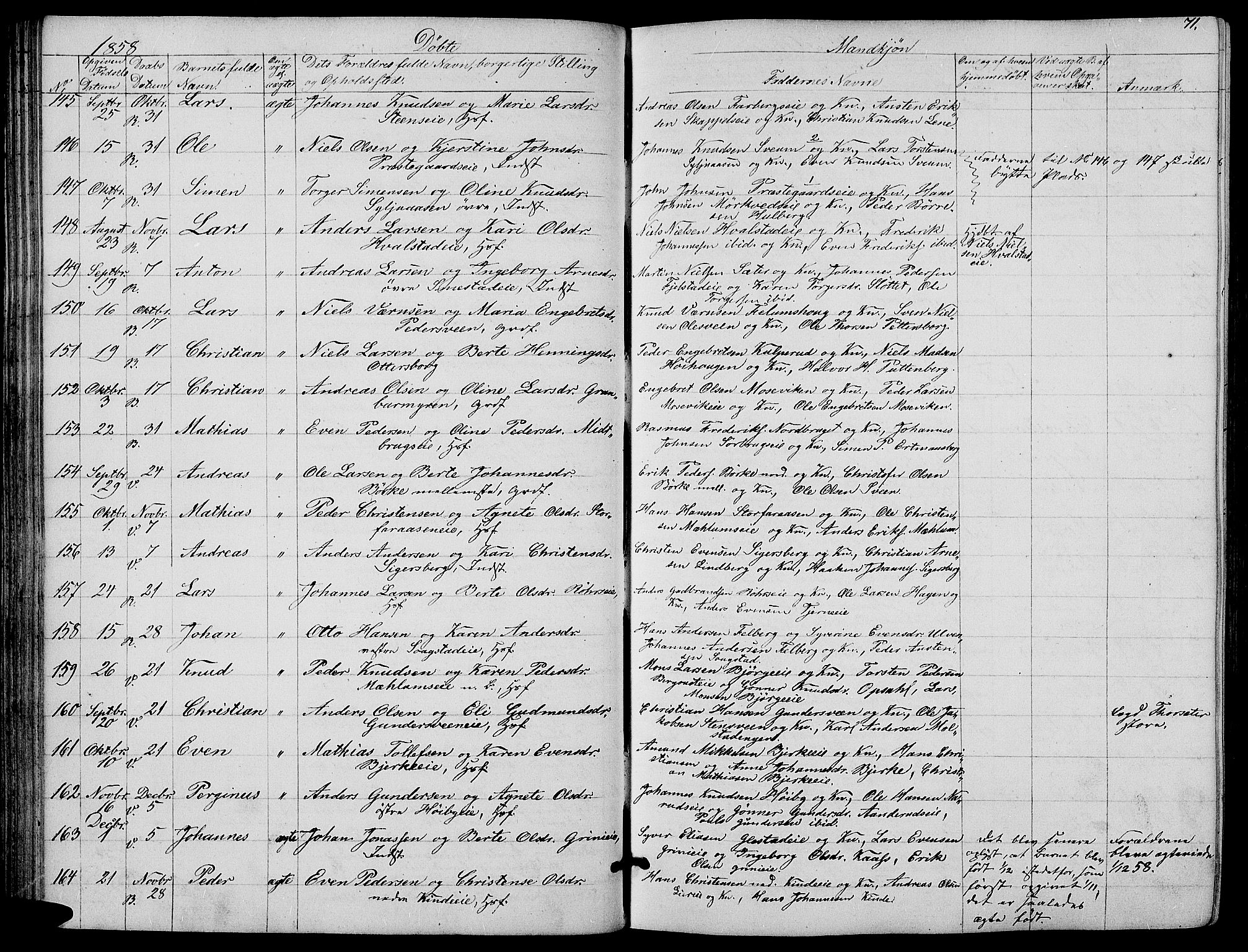 Ringsaker prestekontor, AV/SAH-PREST-014/L/La/L0006: Parish register (copy) no. 6, 1851-1860, p. 71