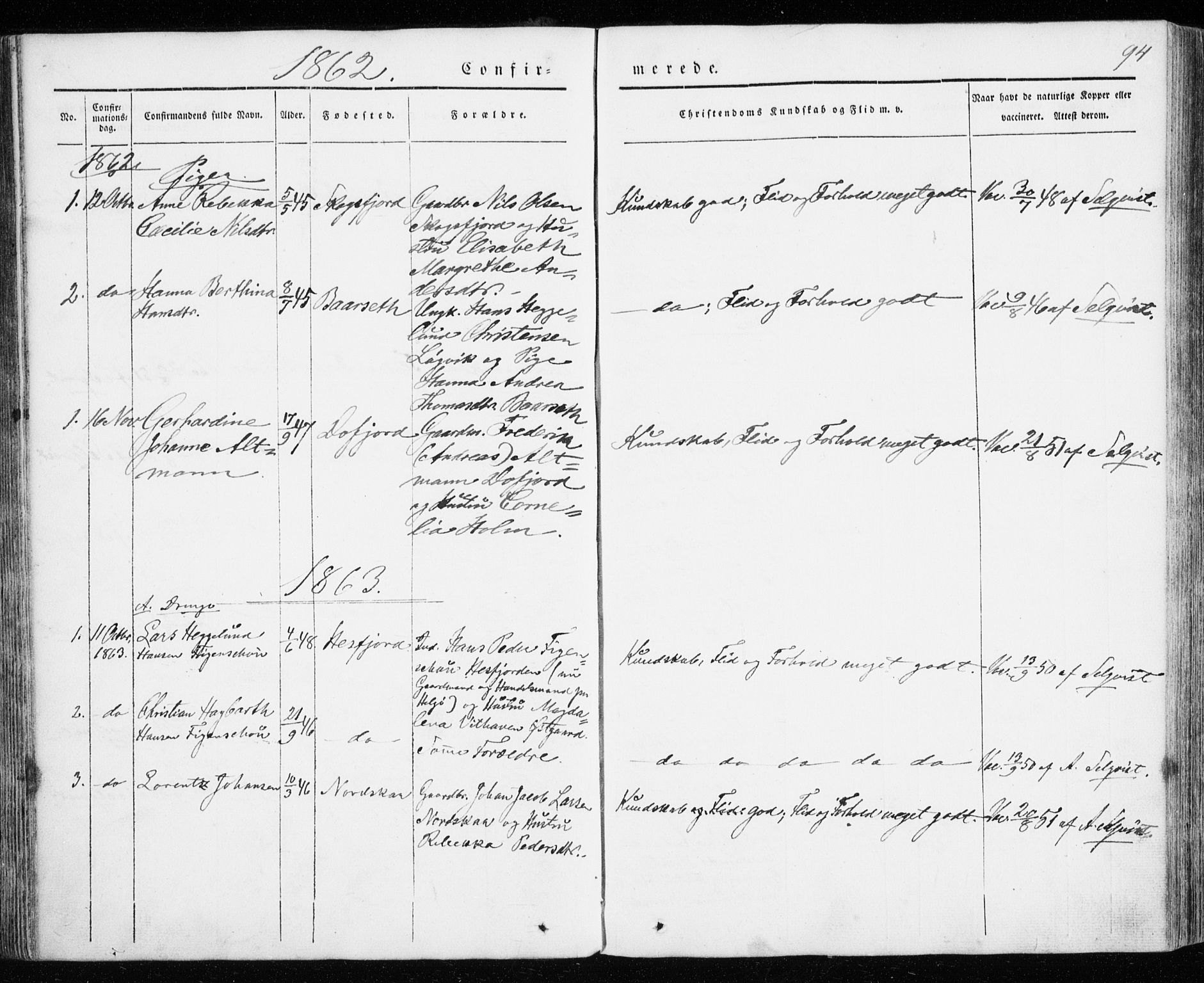 Karlsøy sokneprestembete, SATØ/S-1299/H/Ha/Haa/L0009kirke: Parish register (official) no. 9, 1838-1867, p. 94