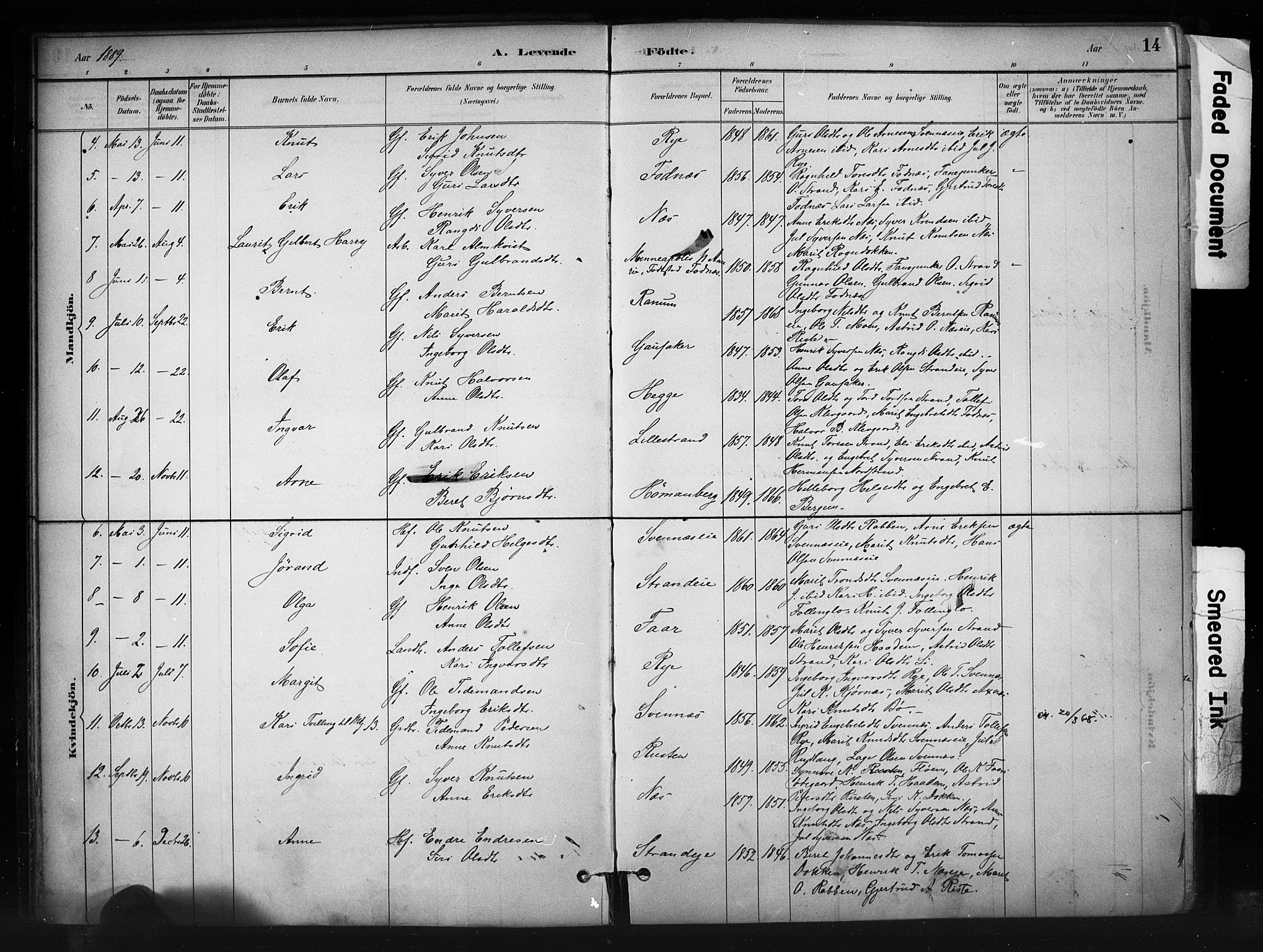 Nord-Aurdal prestekontor, SAH/PREST-132/H/Ha/Haa/L0010: Parish register (official) no. 10, 1883-1896, p. 14