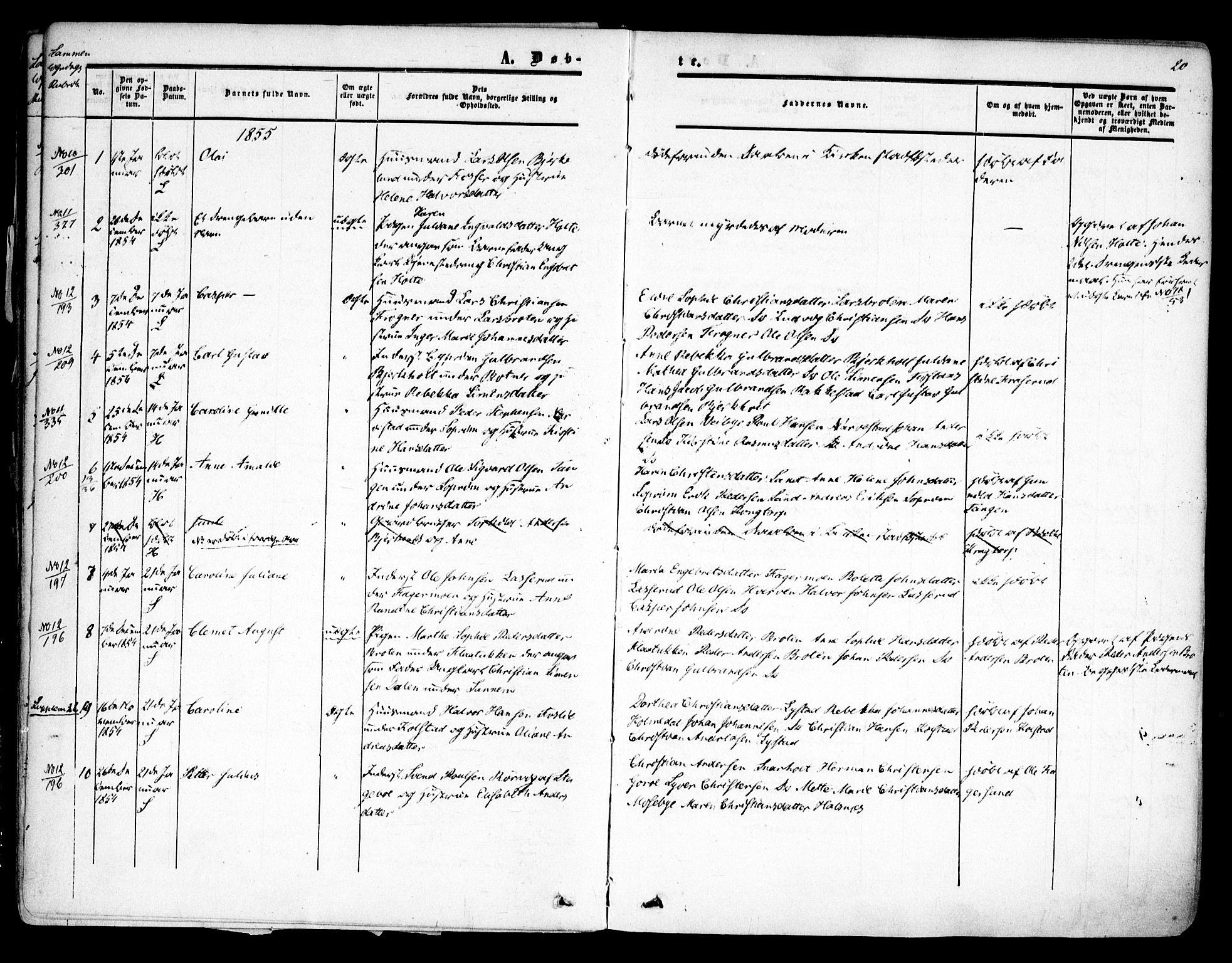 Høland prestekontor Kirkebøker, AV/SAO-A-10346a/F/Fa/L0010: Parish register (official) no. I 10, 1854-1861, p. 20