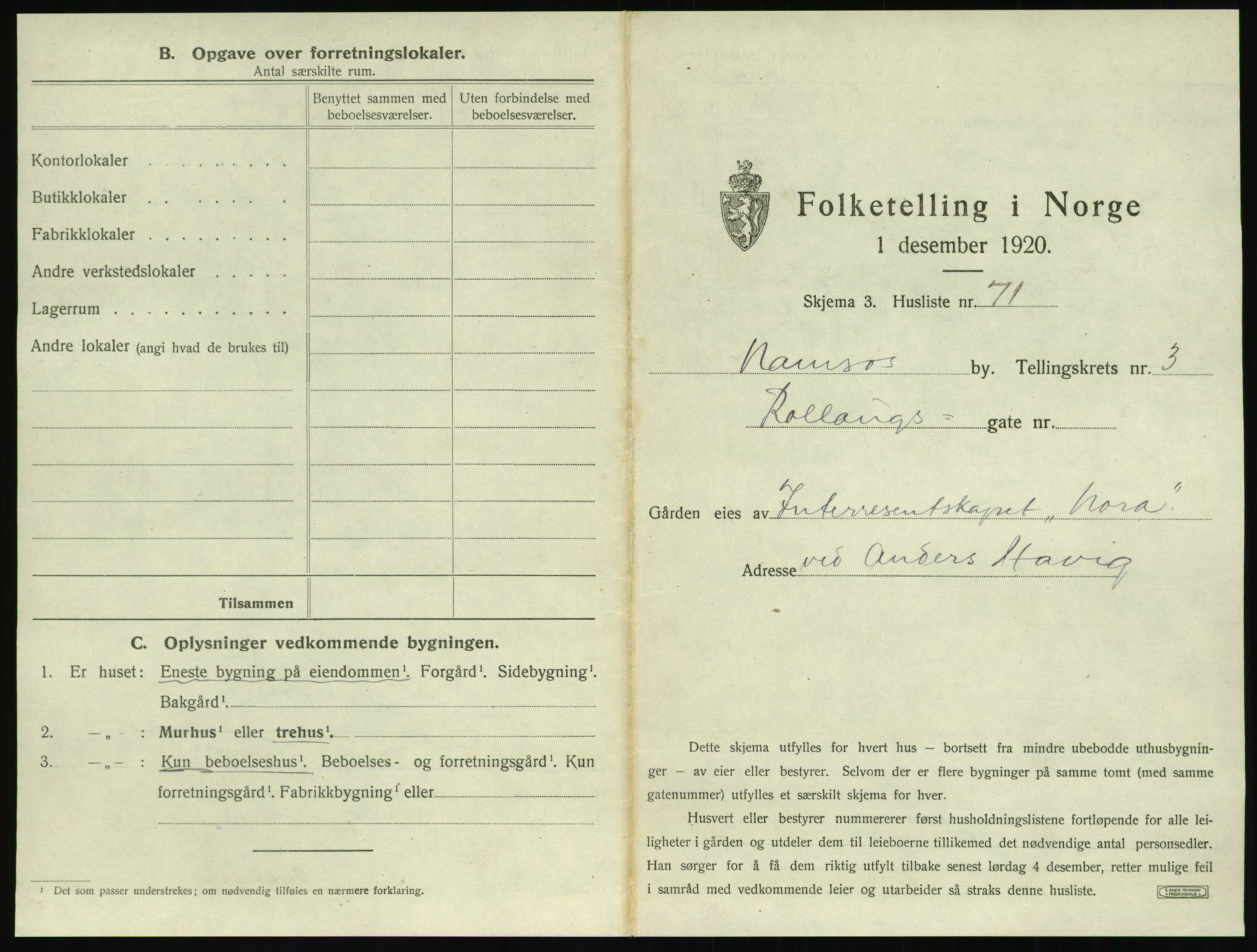 SAT, 1920 census for Namsos, 1920, p. 403