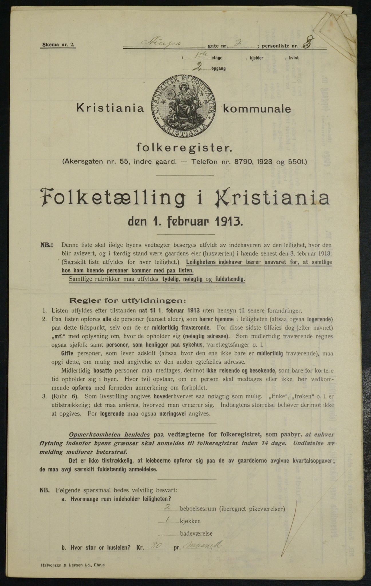 OBA, Municipal Census 1913 for Kristiania, 1913, p. 2068