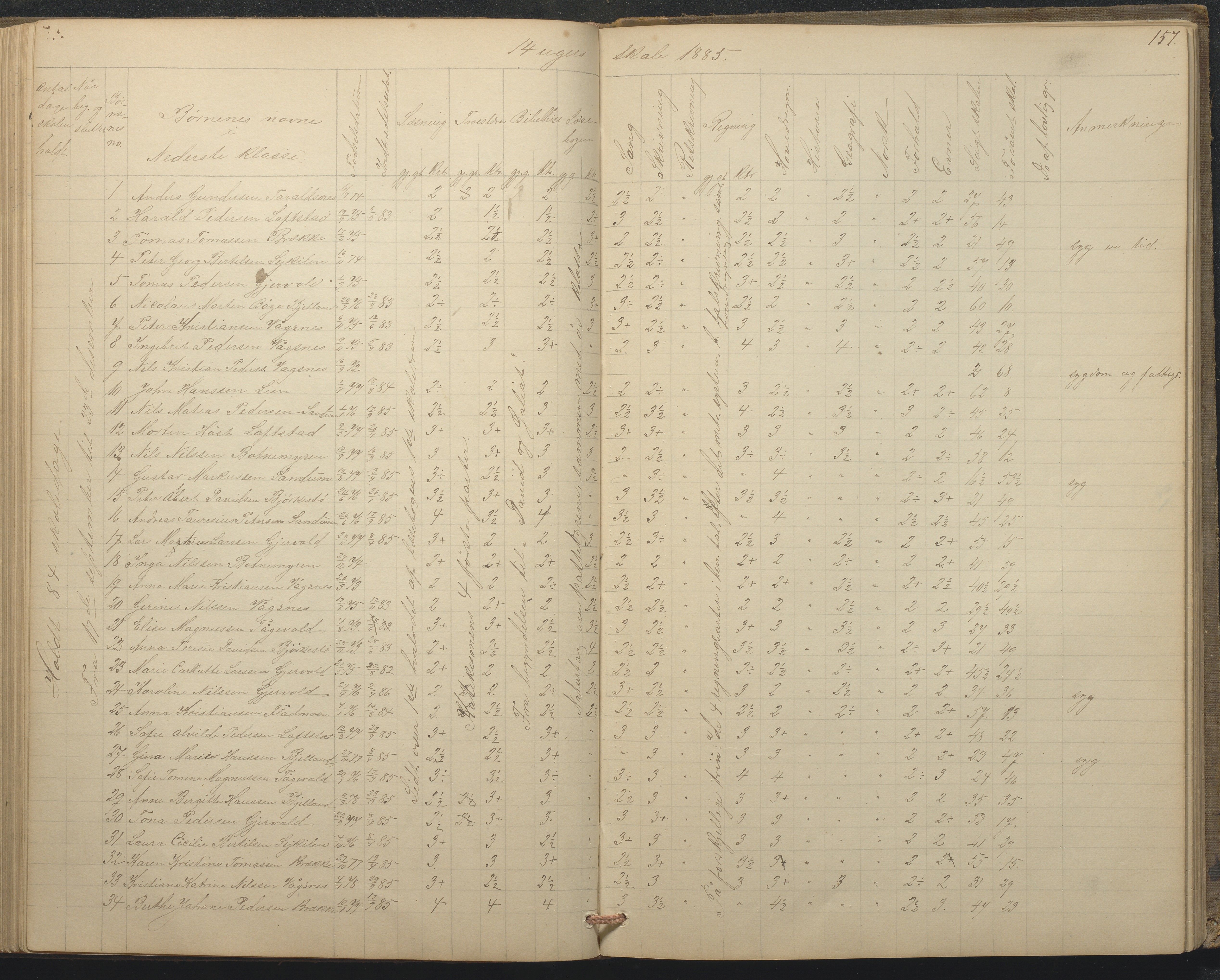 Tromøy kommune frem til 1971, AAKS/KA0921-PK/04/L0015: Flademoen - Karakterprotokoll, 1851-1890, p. 156