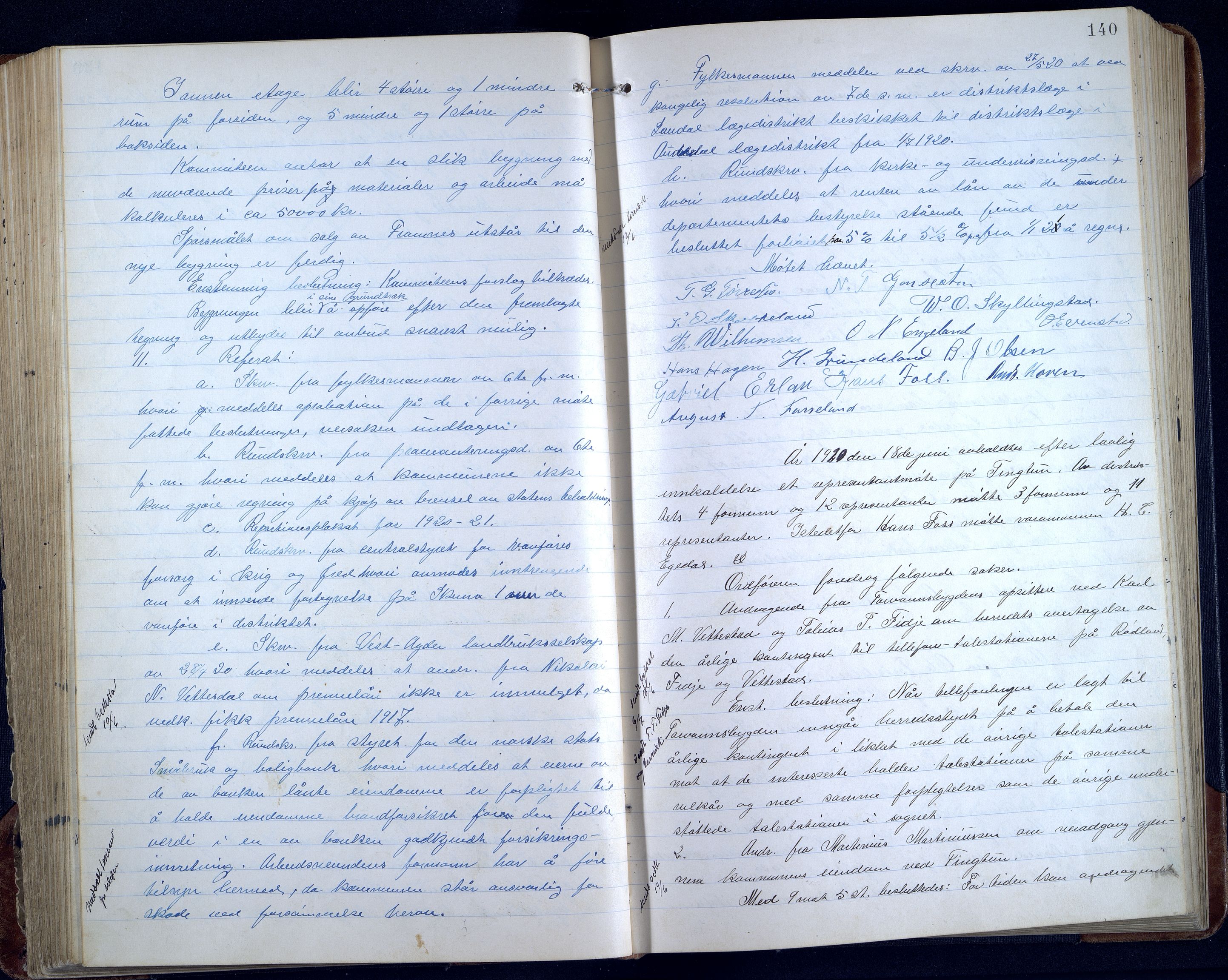 Sør-Audnedal kommune - Formannskapet/Kommunestyret, ARKSOR/1029SØ120/A/L0005: Møtebok, 1916-1925, p. 139b-140a