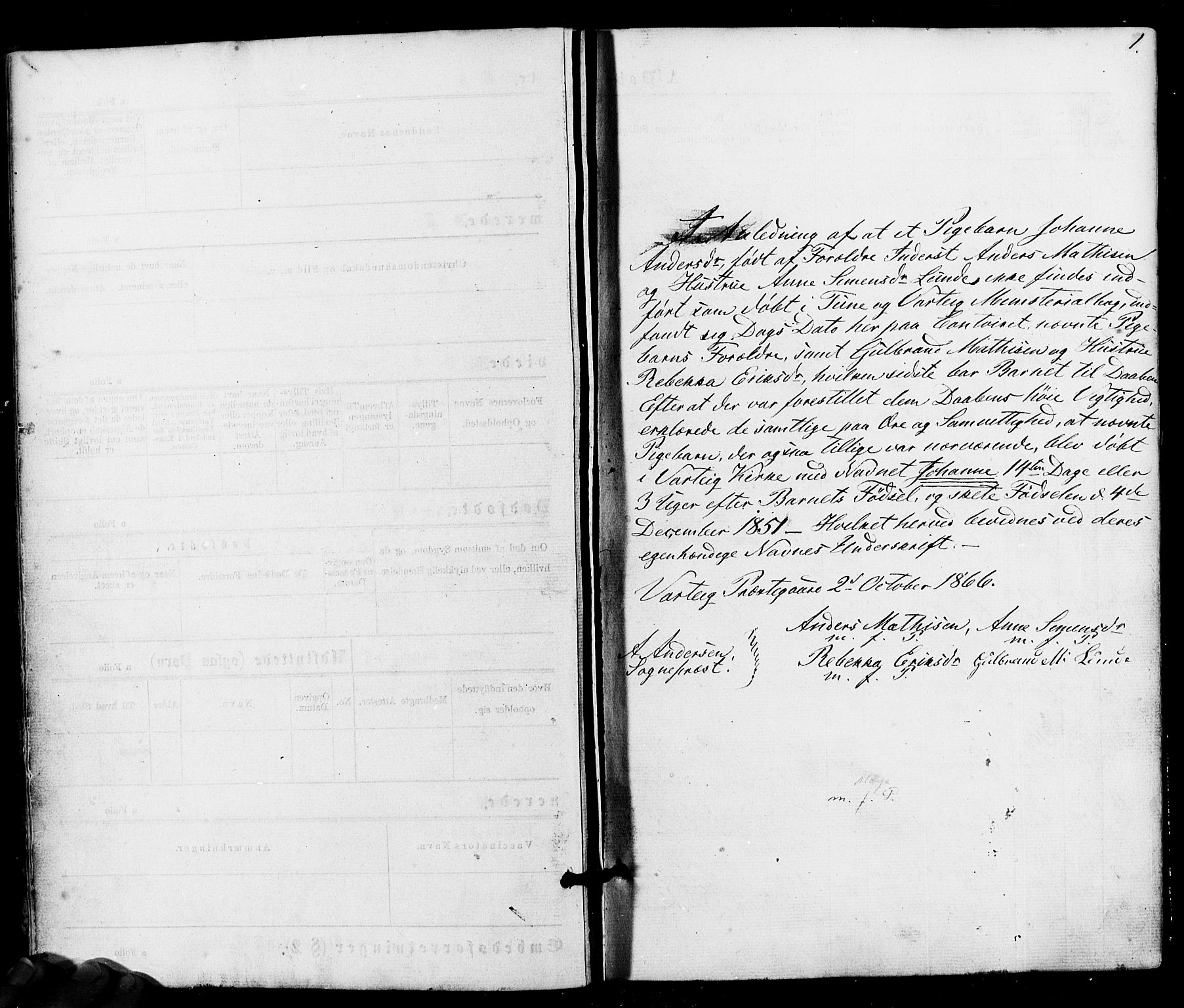 Varteig prestekontor Kirkebøker, AV/SAO-A-10447a/F/Fa/L0001: Parish register (official) no. 1, 1861-1877, p. 1