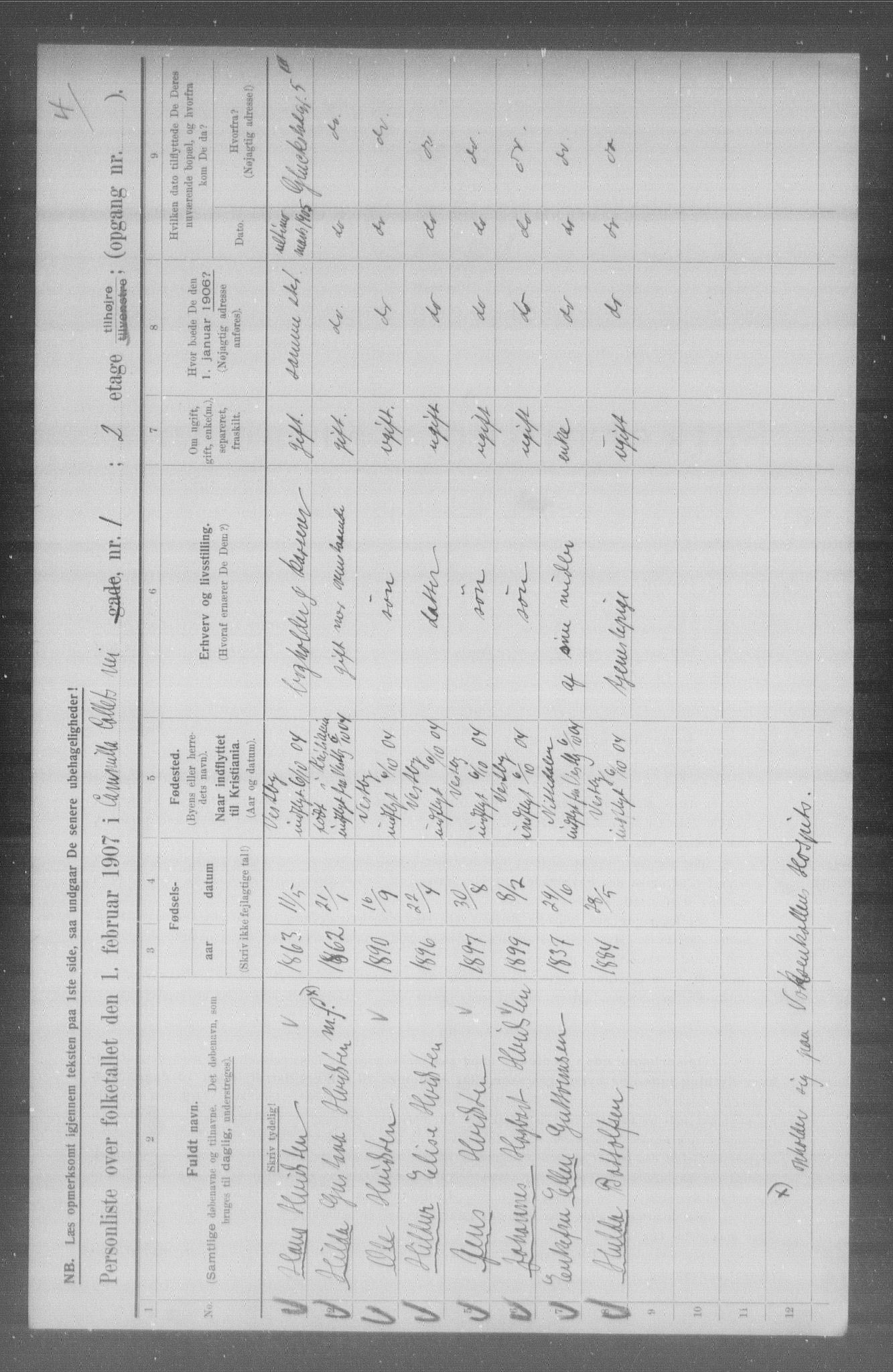 OBA, Municipal Census 1907 for Kristiania, 1907, p. 5943