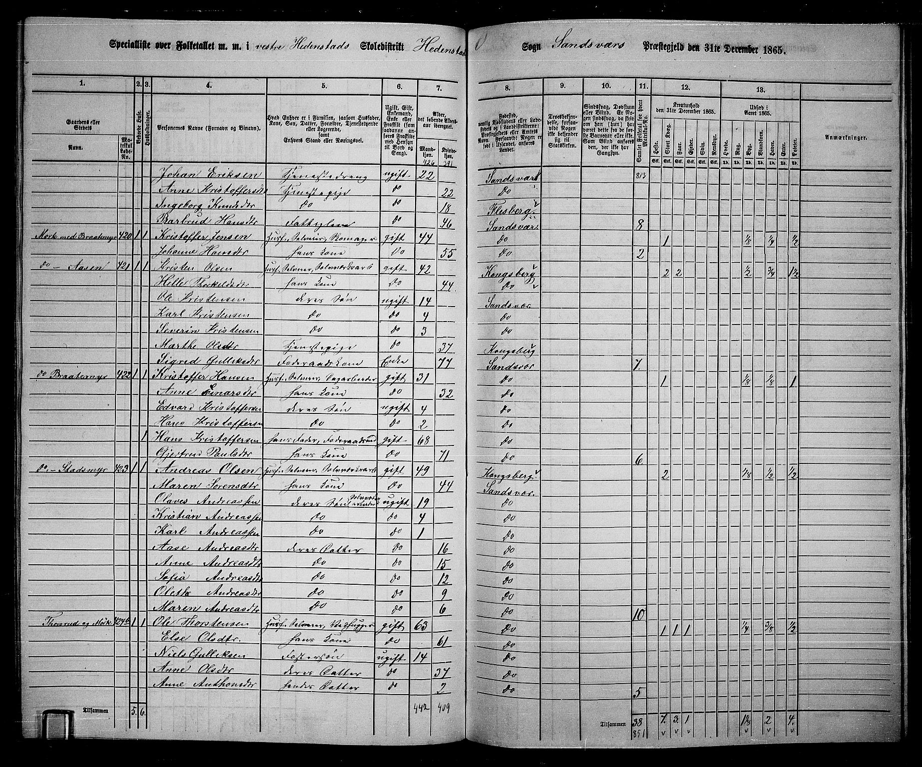 RA, 1865 census for Sandsvær, 1865, p. 149