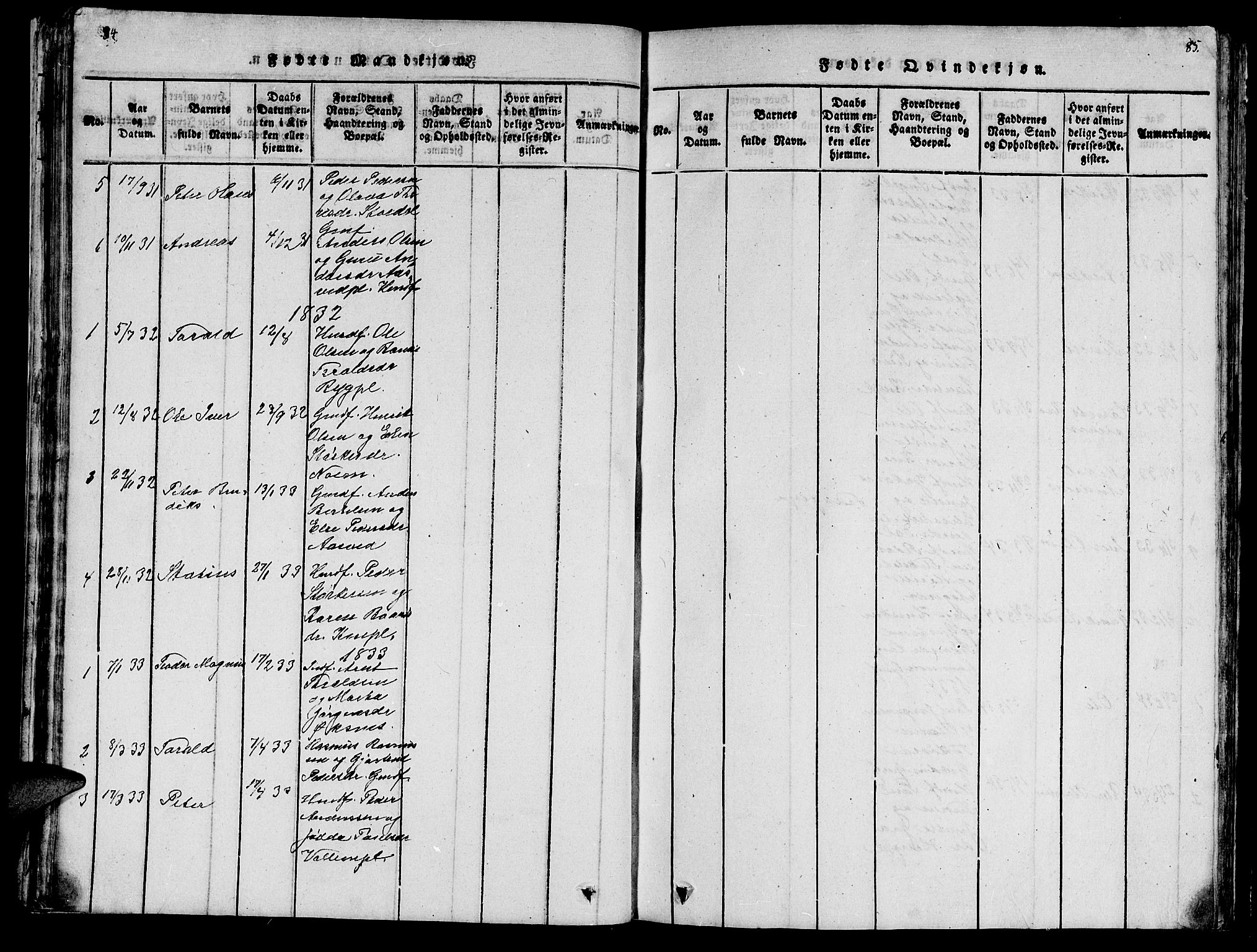 Ministerialprotokoller, klokkerbøker og fødselsregistre - Nord-Trøndelag, SAT/A-1458/747/L0459: Parish register (copy) no. 747C01, 1816-1842, p. 84-85