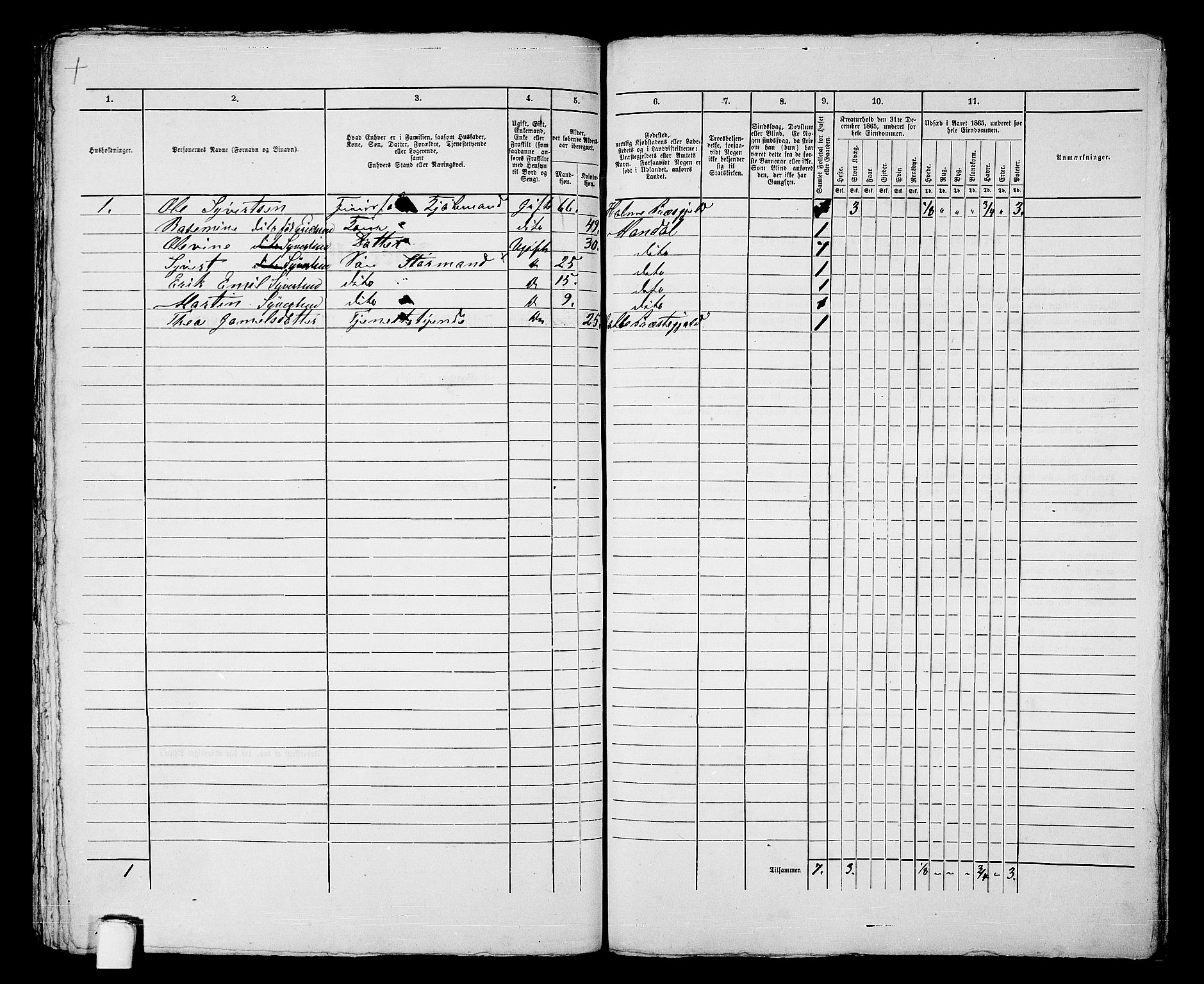 RA, 1865 census for Mandal/Mandal, 1865, p. 445