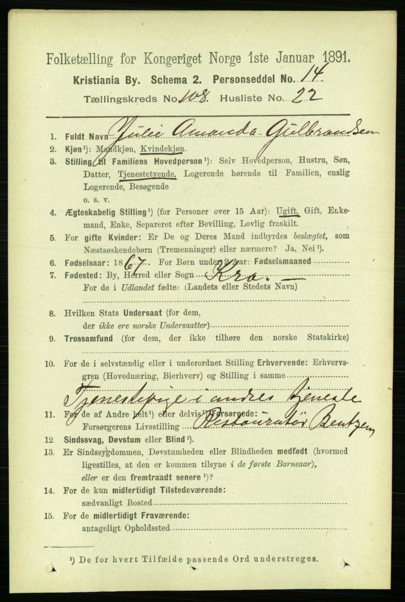 RA, 1891 census for 0301 Kristiania, 1891, p. 56100