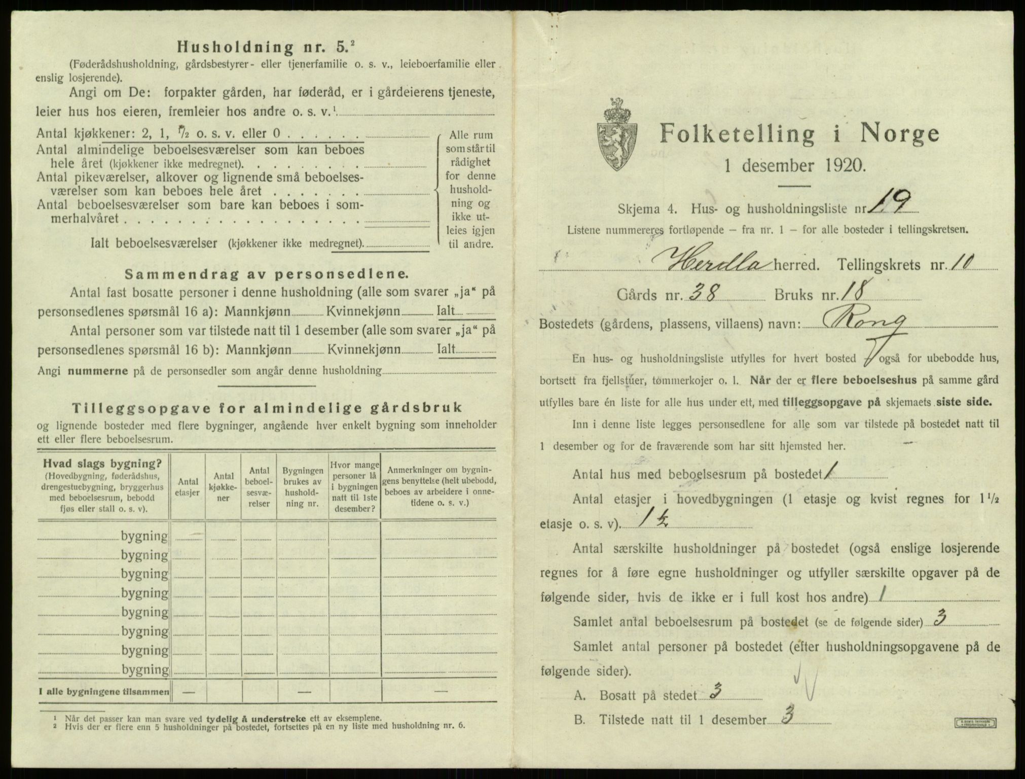 SAB, 1920 census for Herdla, 1920, p. 961