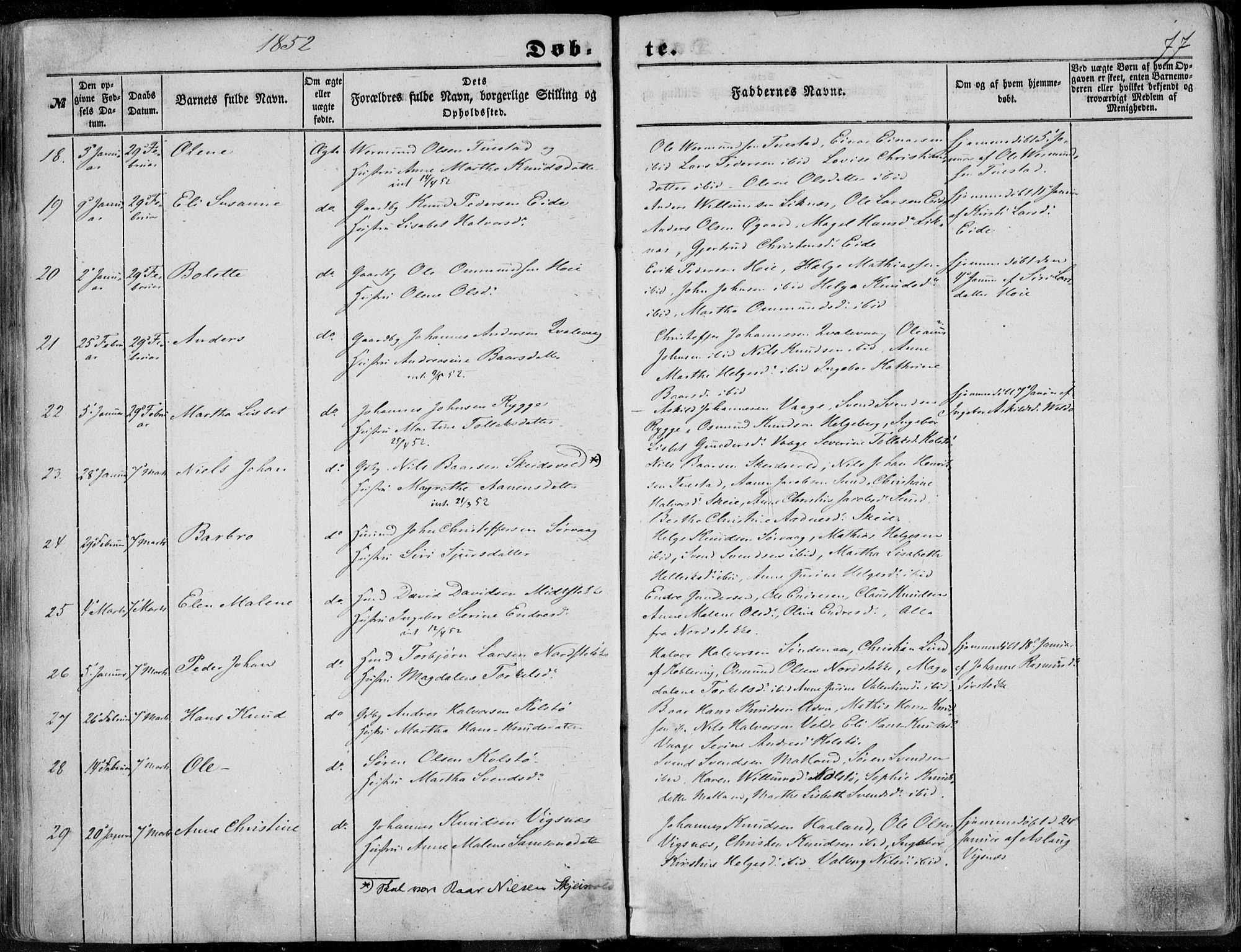 Avaldsnes sokneprestkontor, SAST/A -101851/H/Ha/Haa/L0008: Parish register (official) no. A 8, 1847-1857, p. 77