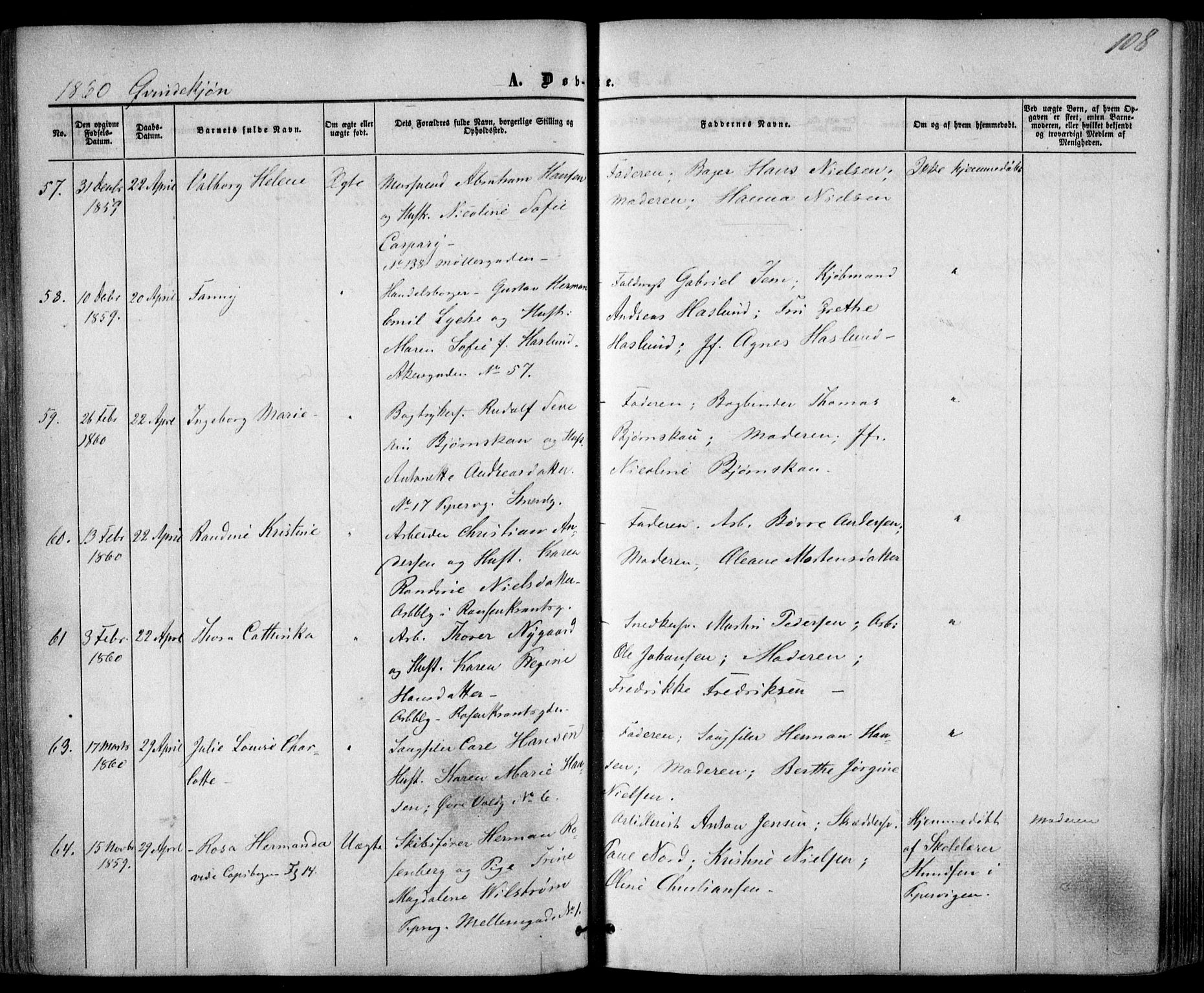 Trefoldighet prestekontor Kirkebøker, AV/SAO-A-10882/F/Fa/L0001: Parish register (official) no. I 1, 1858-1863, p. 108