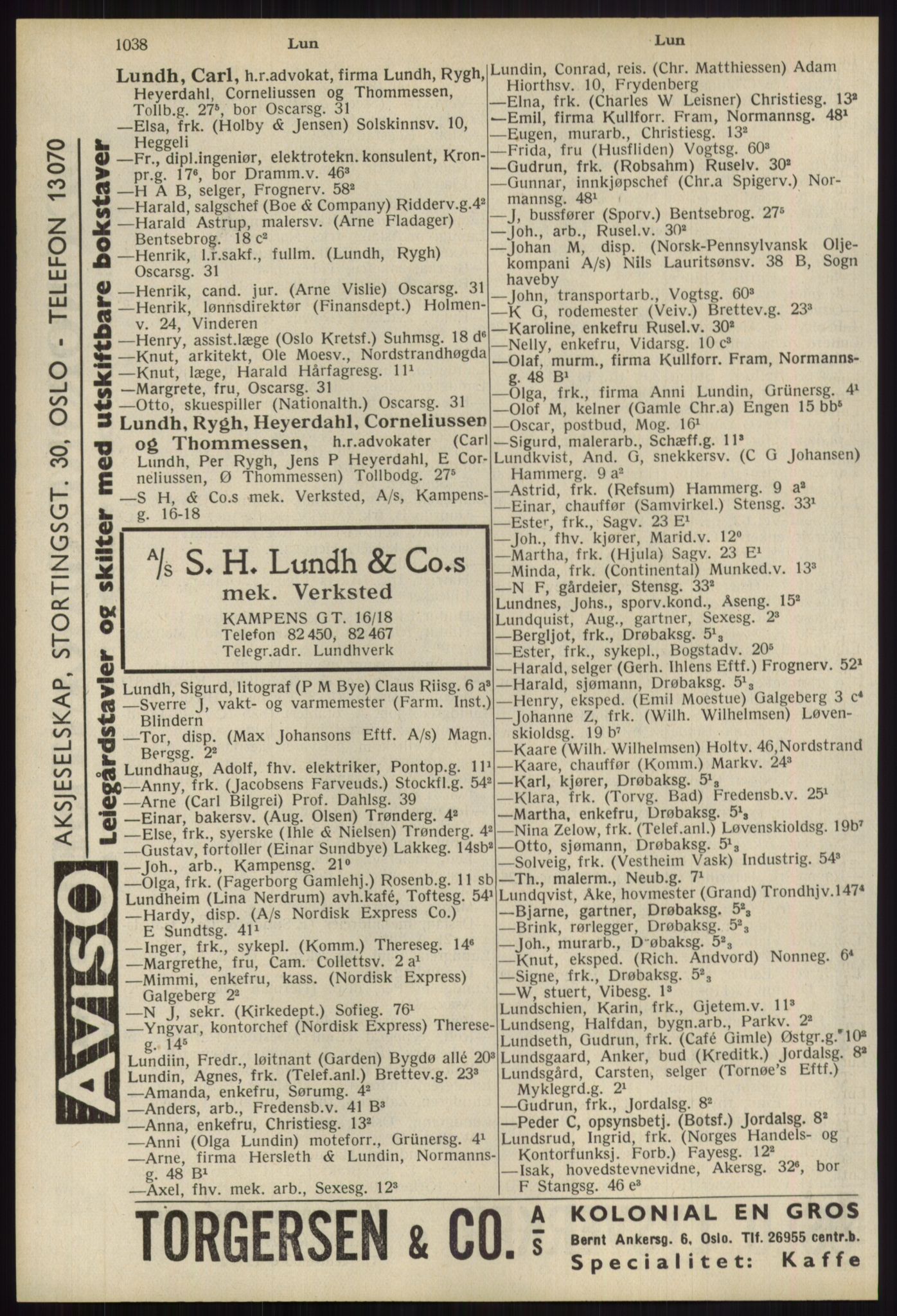 Kristiania/Oslo adressebok, PUBL/-, 1939, p. 1038