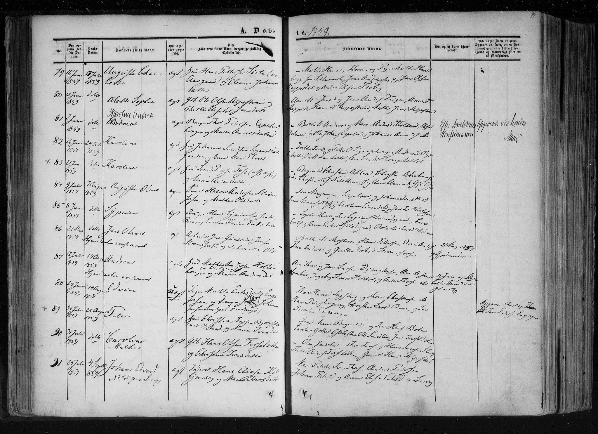 Aremark prestekontor Kirkebøker, SAO/A-10899/F/Fc/L0003: Parish register (official) no. III 3, 1850-1865, p. 81