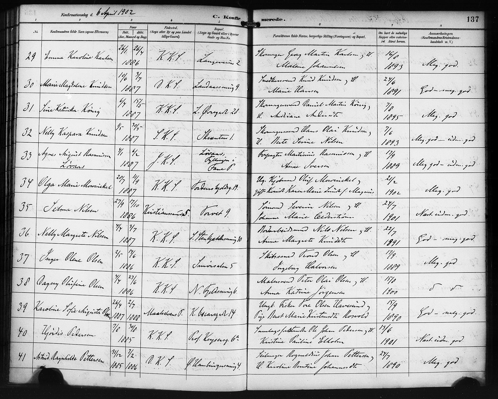Korskirken sokneprestembete, SAB/A-76101/H/Haa/L0030: Parish register (official) no. C 6, 1893-1906, p. 137