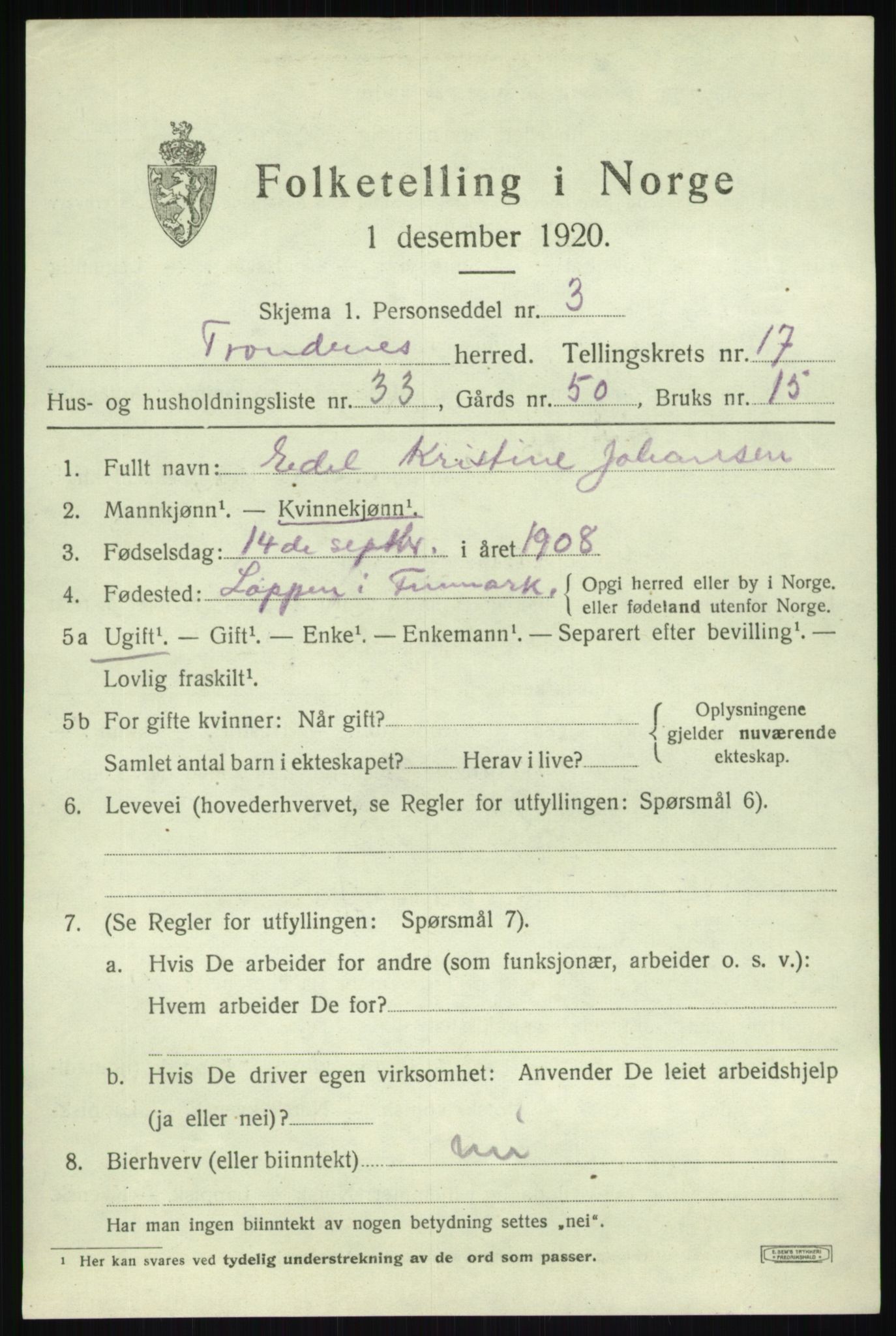 SATØ, 1920 census for Trondenes, 1920, p. 12241