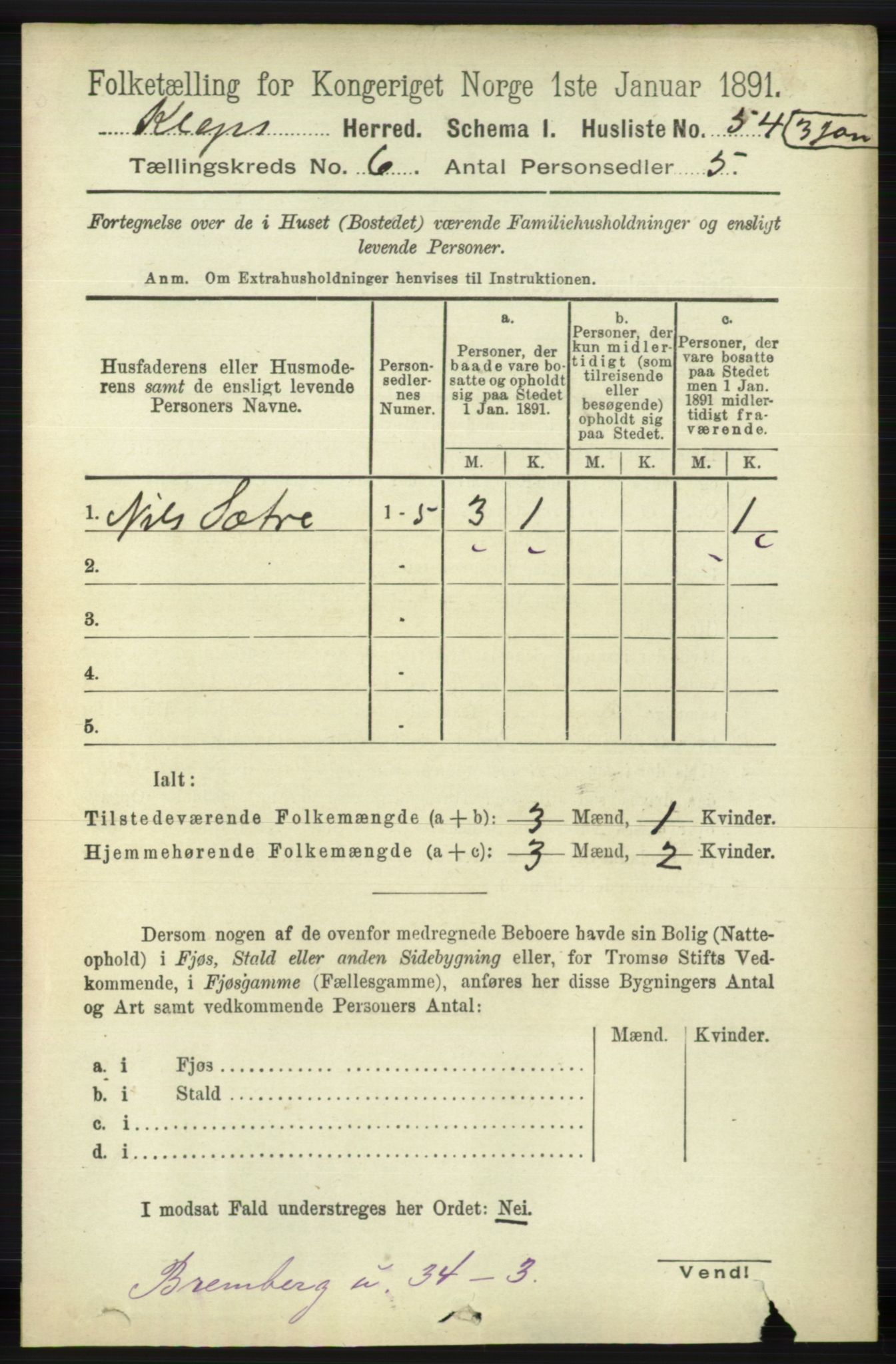 RA, 1891 census for 1120 Klepp, 1891, p. 1713