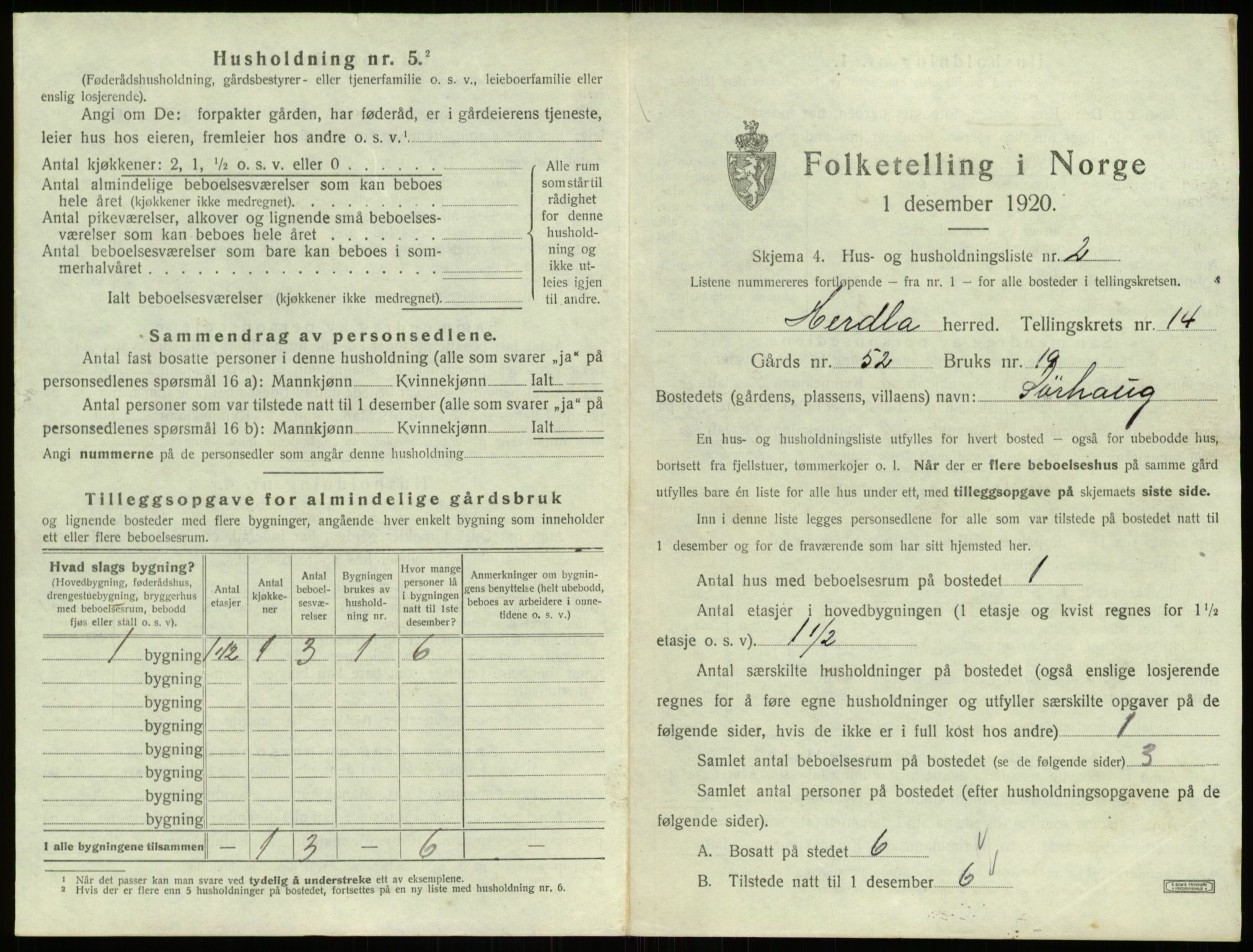 SAB, 1920 census for Herdla, 1920, p. 1285