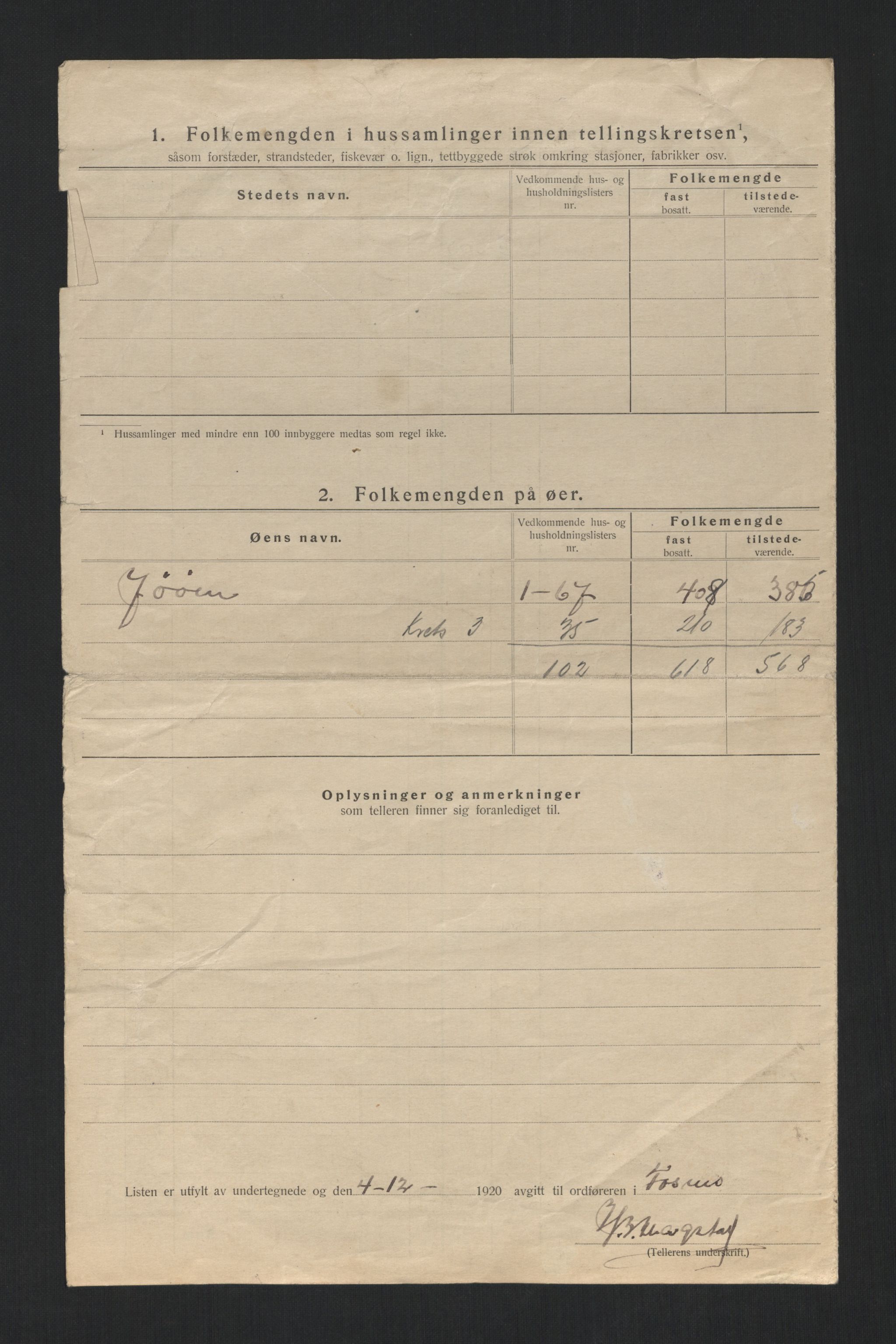 SAT, 1920 census for Fosnes, 1920, p. 12