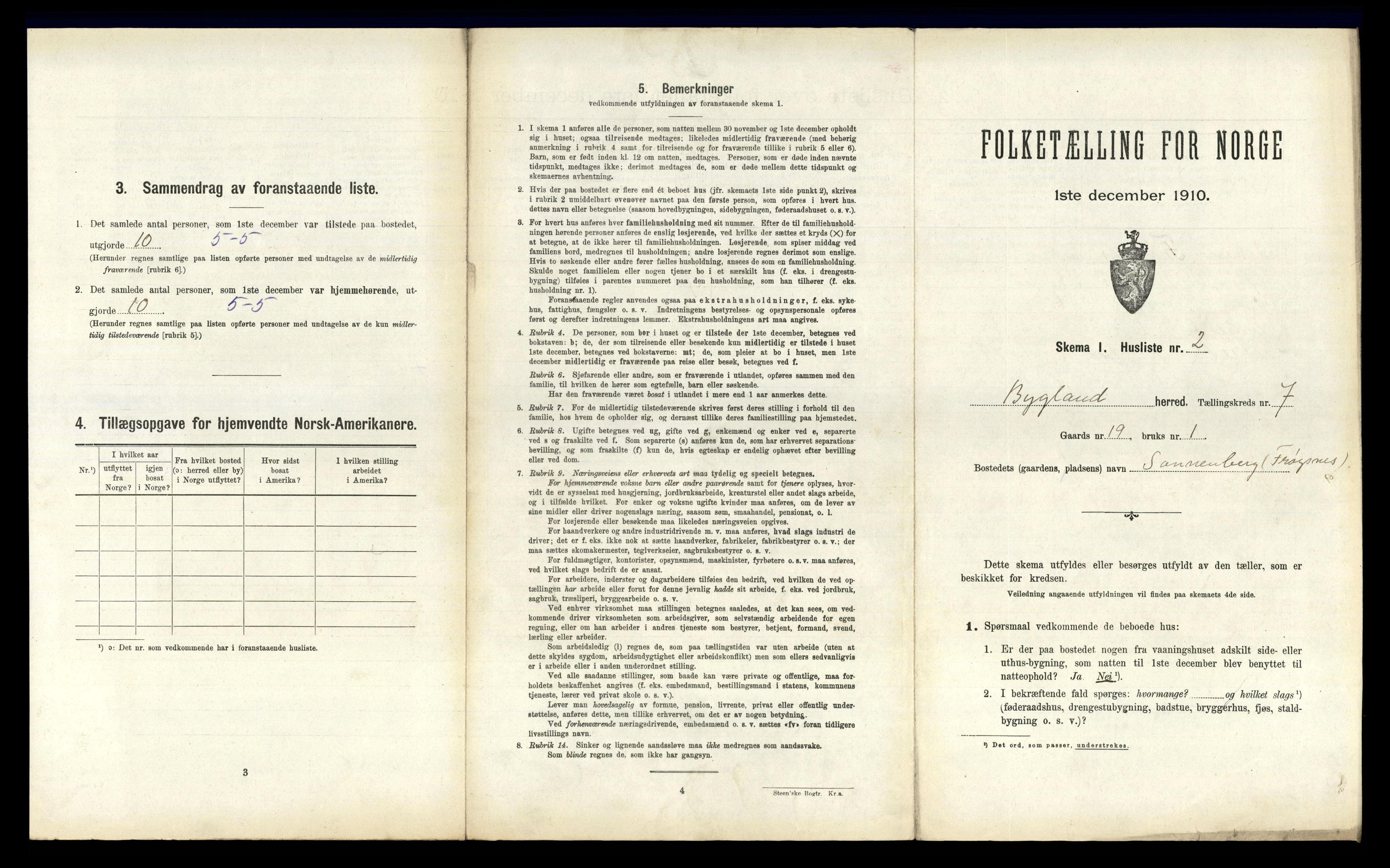 RA, 1910 census for Bygland, 1910, p. 481