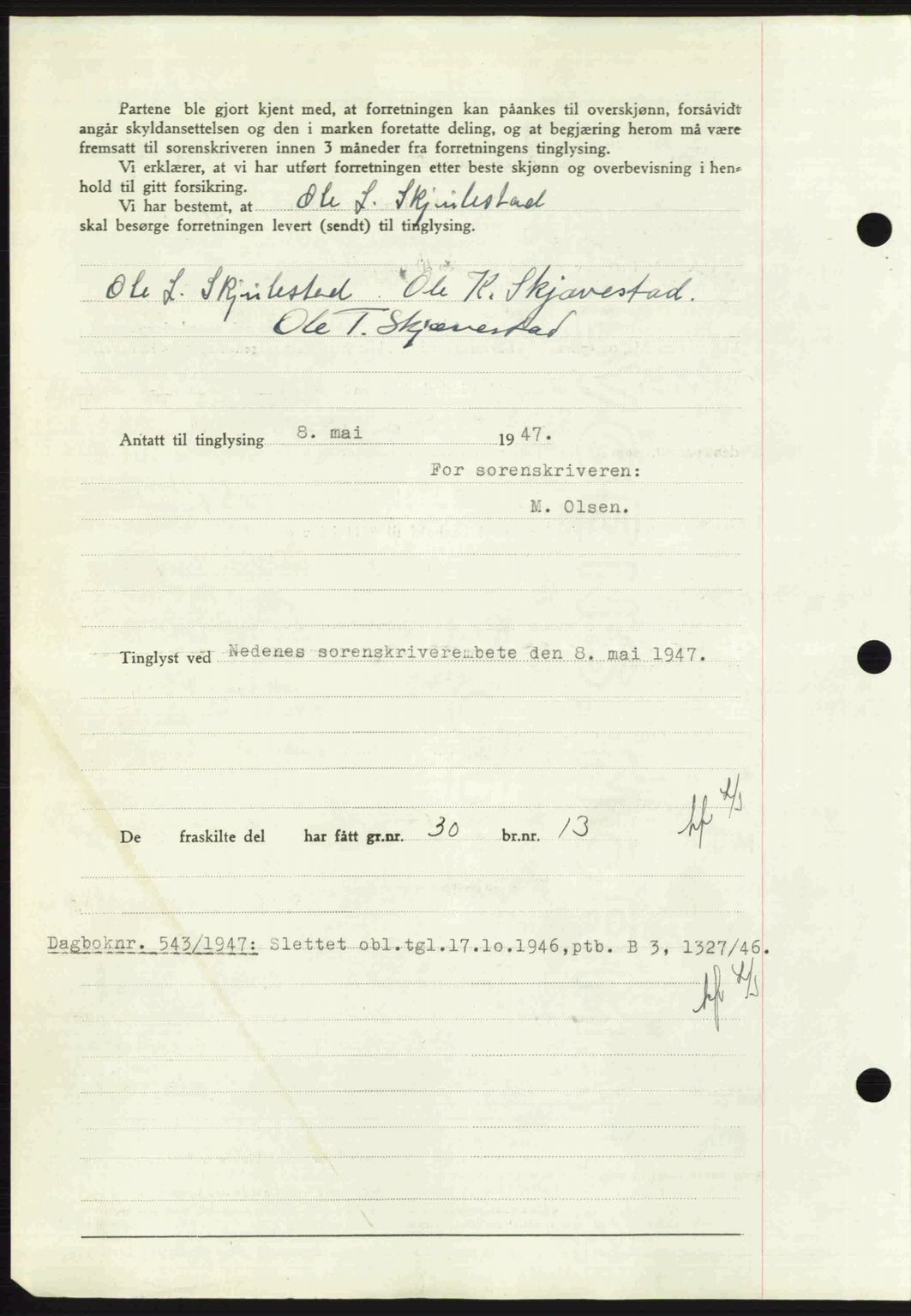 Nedenes sorenskriveri, AV/SAK-1221-0006/G/Gb/Gba/L0057: Mortgage book no. A9, 1947-1947, Diary no: : 542/1947