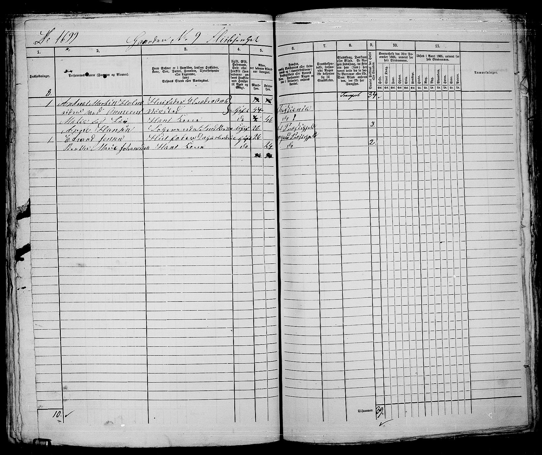 RA, 1865 census for Kristiania, 1865, p. 3839