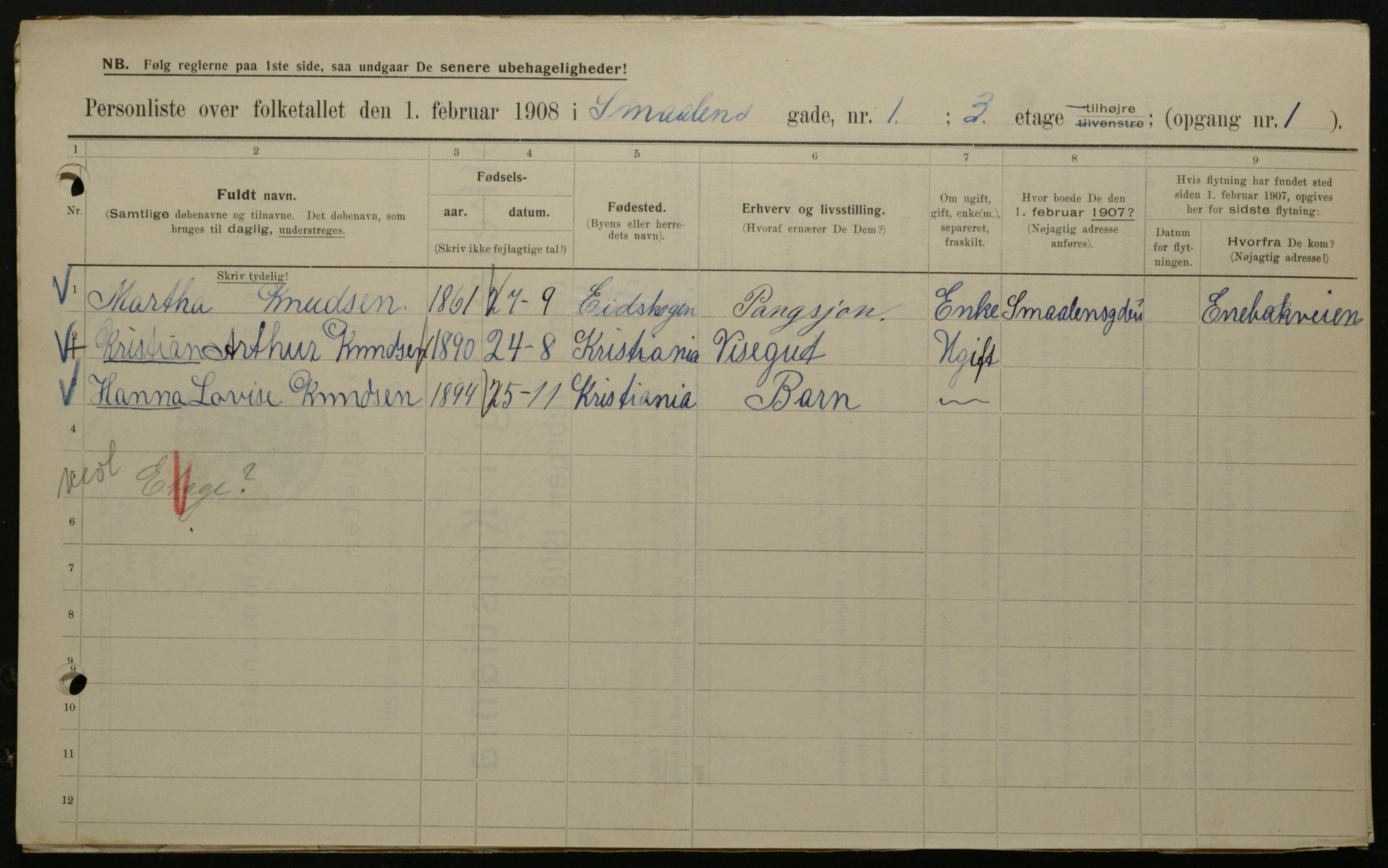 OBA, Municipal Census 1908 for Kristiania, 1908, p. 87926