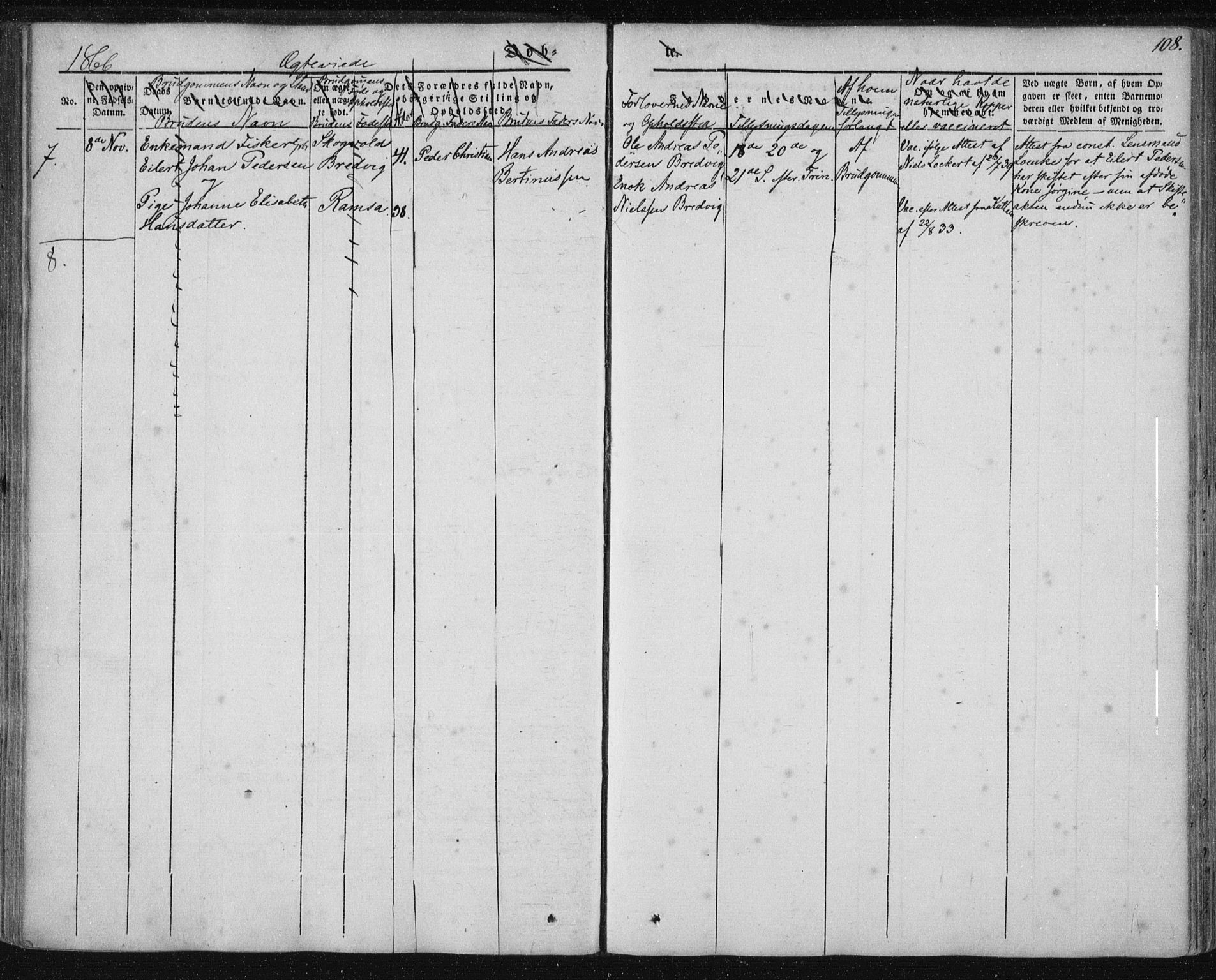 Ministerialprotokoller, klokkerbøker og fødselsregistre - Nordland, AV/SAT-A-1459/897/L1396: Parish register (official) no. 897A04, 1842-1866, p. 108